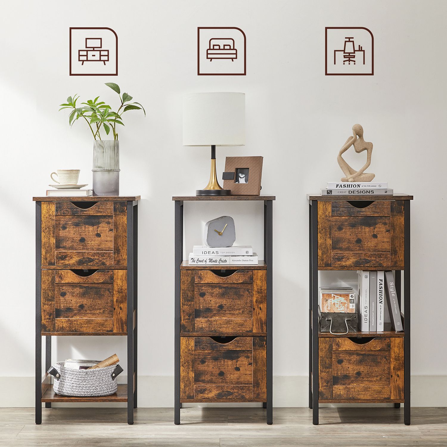 Bathroom cabinet - With 2 drawers - Storage cabinet - Vintage Brown / Black