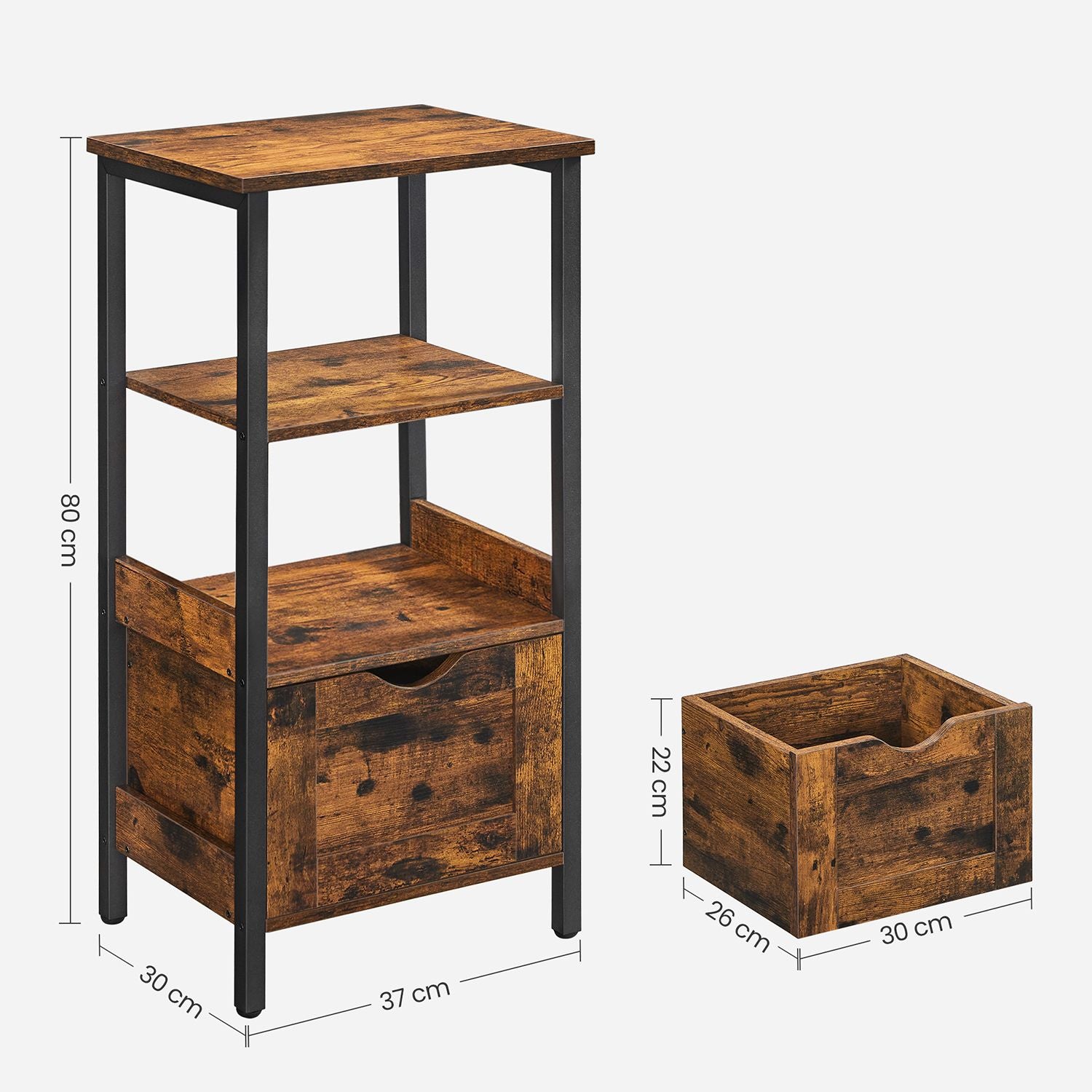 Bathroom cabinet - With 2 drawers - Storage cabinet - Vintage Brown / Black