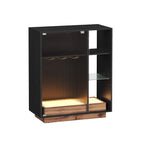 Wine cabinet - Beverage cabinet - With lighting and canaled glass door - Wood - Black