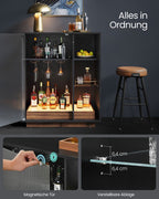 Wine cabinet - Beverage cabinet - With lighting and canaled glass door - Wood - Black