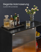 Wine cabinet - Beverage cabinet - With lighting and canaled glass door - Wood - Black