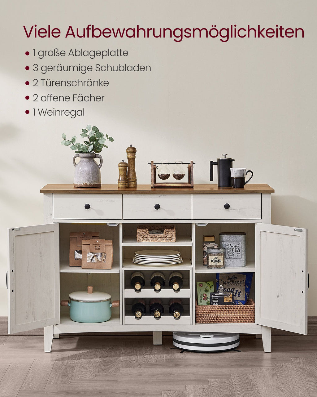 Kitchen cupboard with wine rack vintage white honey brown