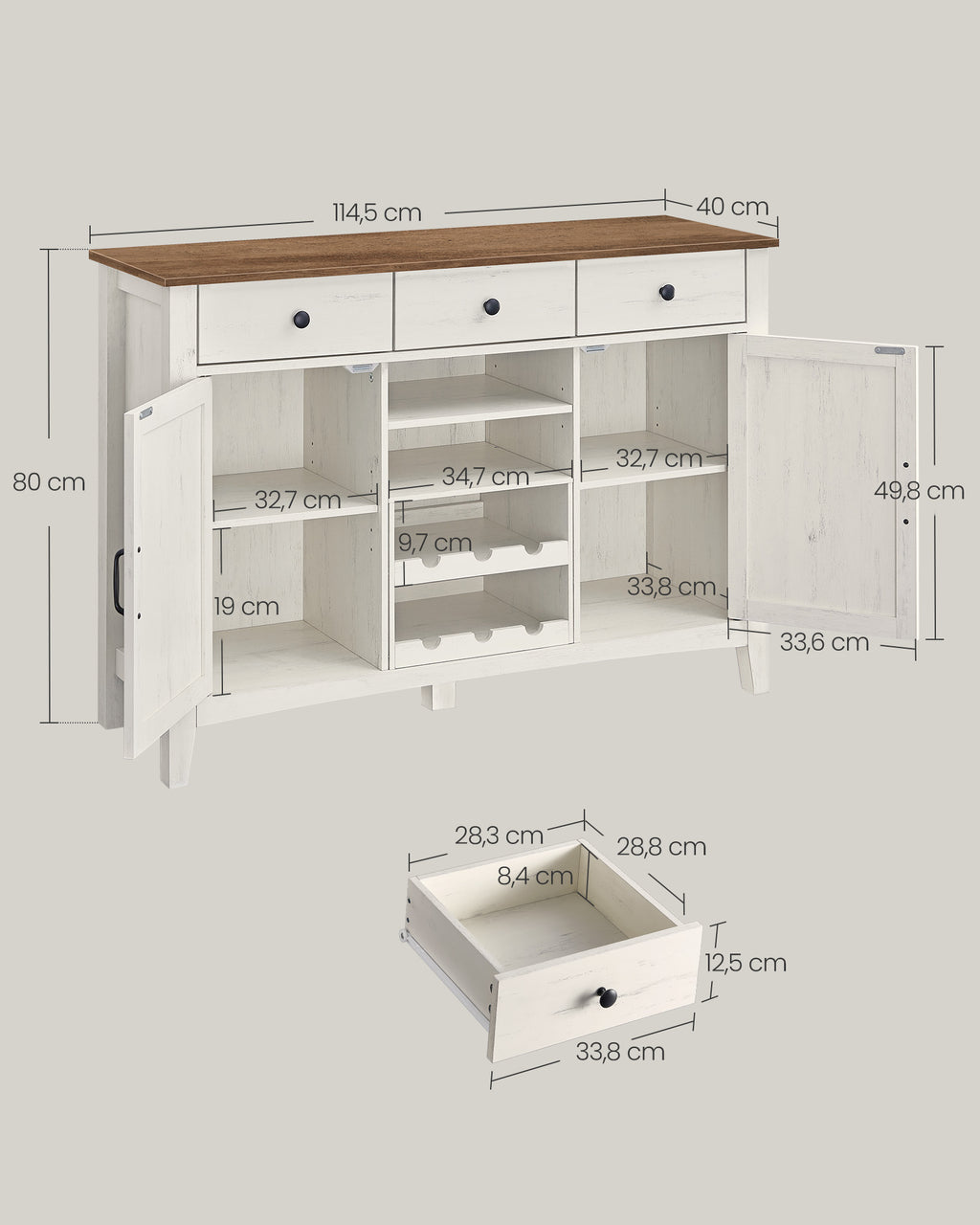 Kitchen cupboard with wine rack vintage white honey brown