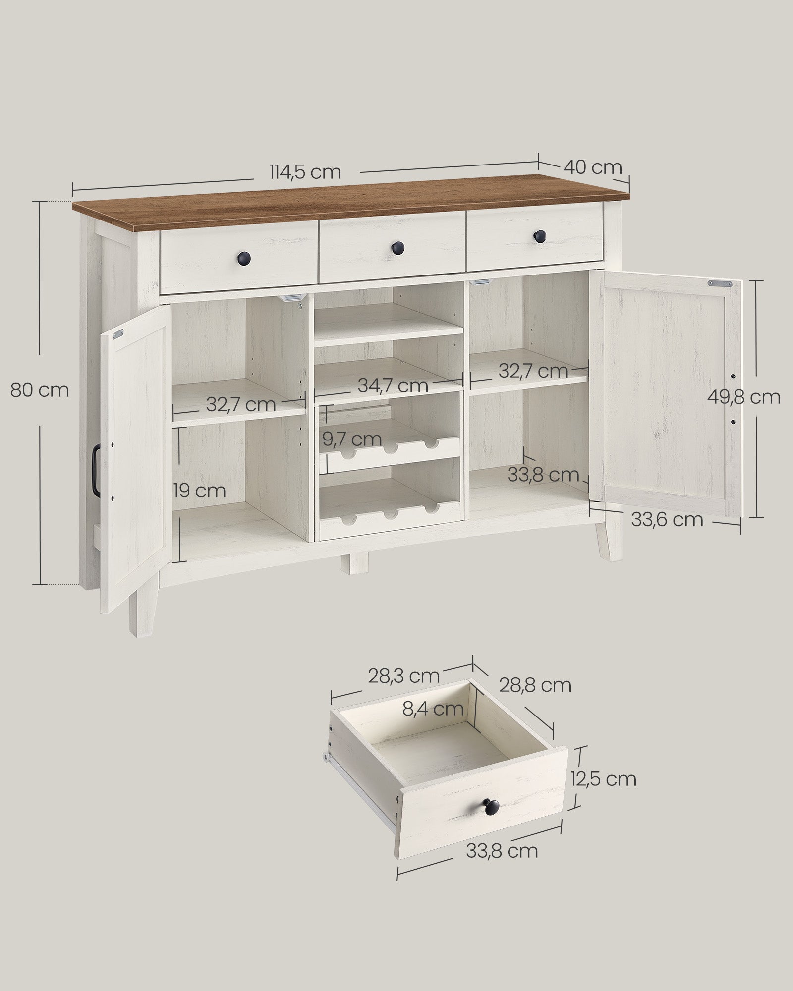 Kitchen cupboard with wine rack vintage white honey brown