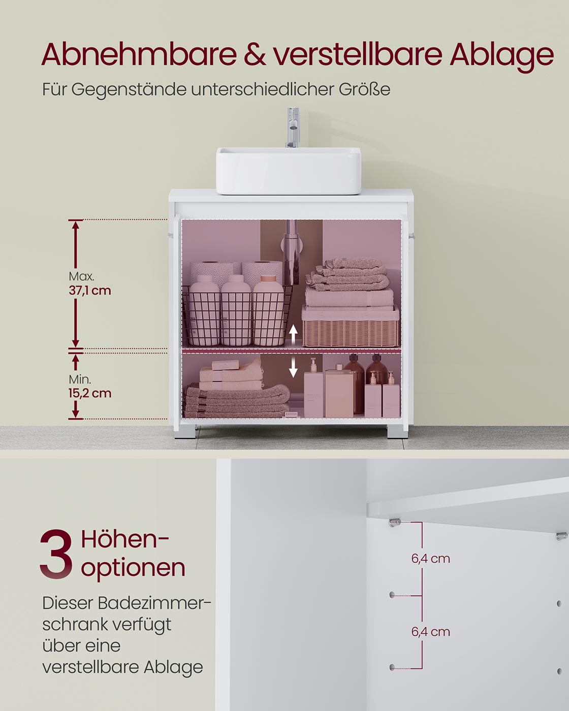 Washbasin furniture with compartments and legs