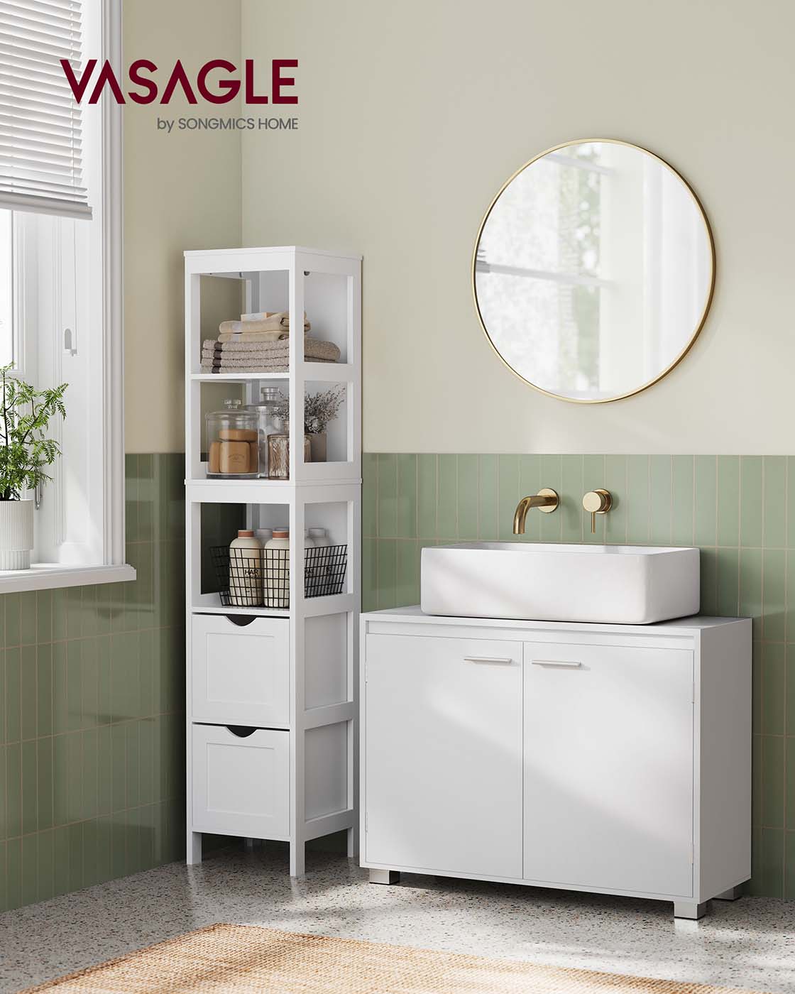 Washbasin furniture with doors and compartments