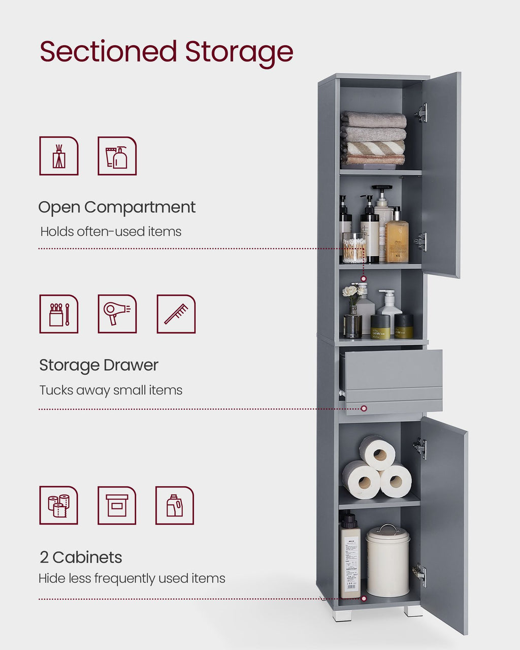 Bathroom cabinet - 30 × 30 × 170 cm - Mystical Gray