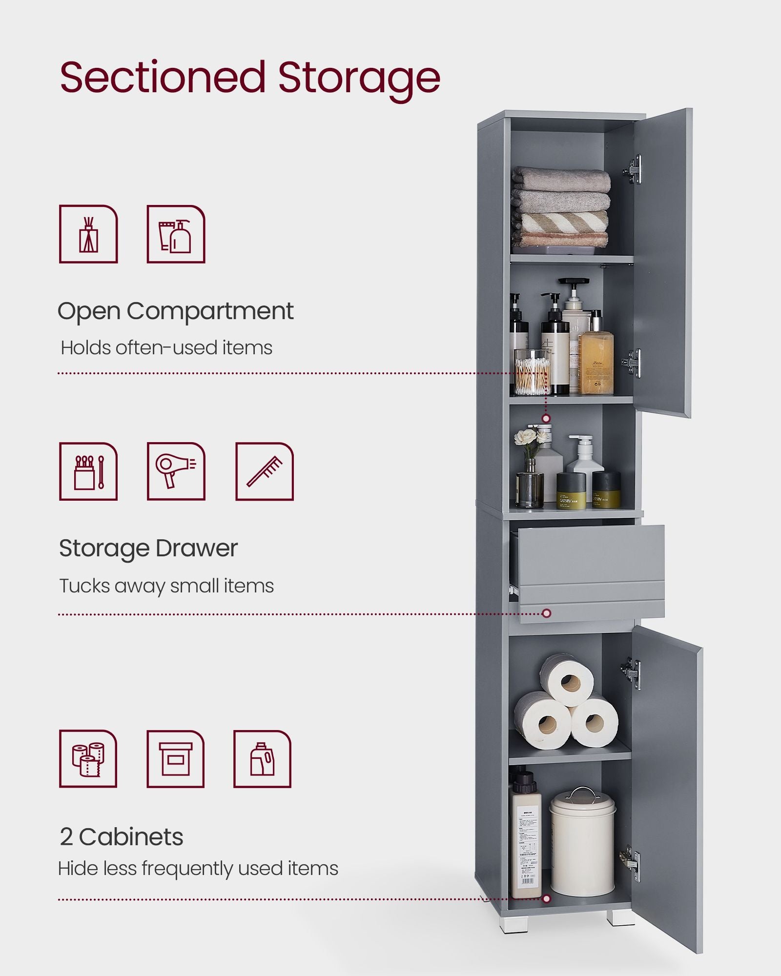 Bathroom cabinet - 30 × 30 × 170 cm - Mystical Gray