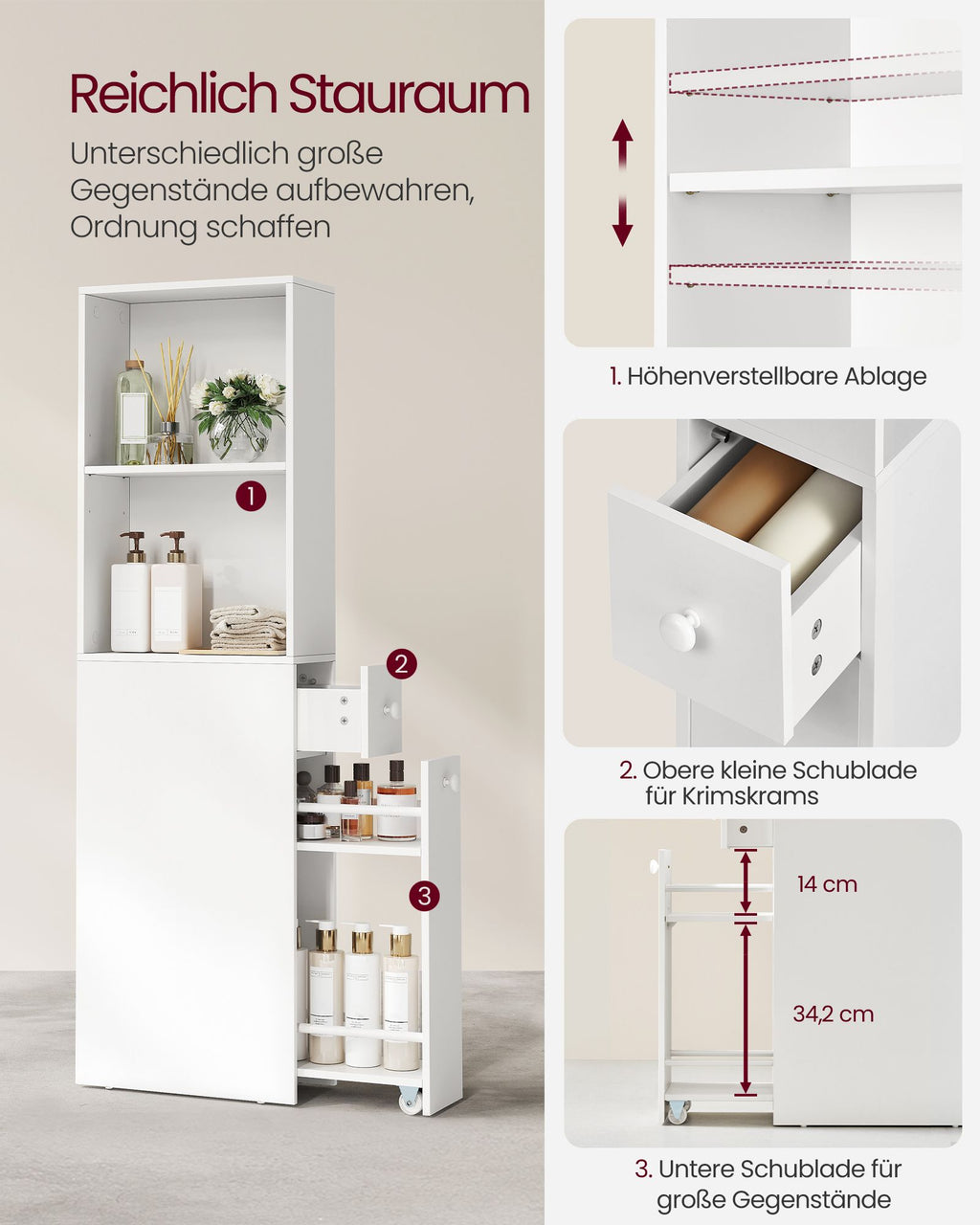Bathroom cabinet - high and narrow - classic white