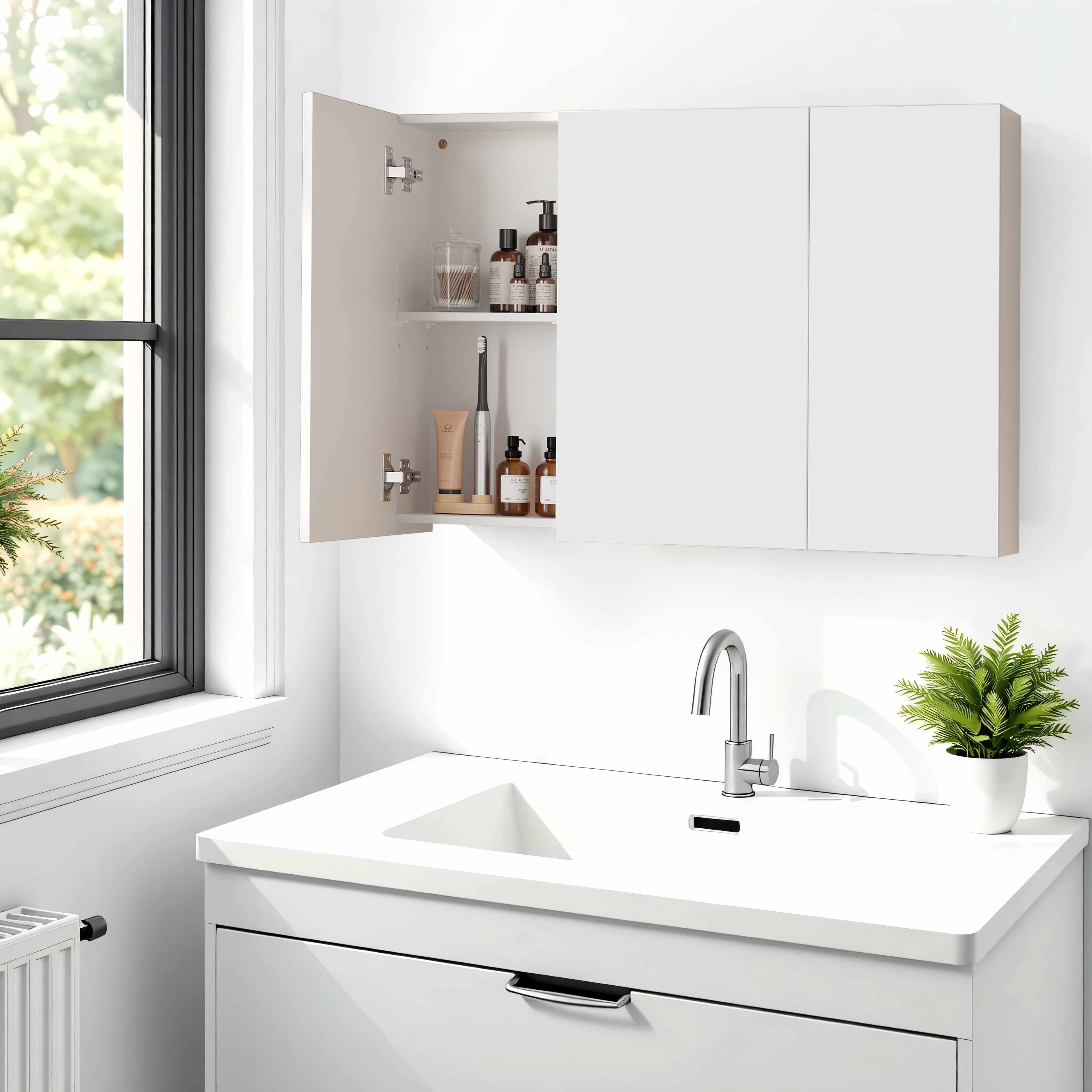 Mirror cabinet - Bathroom cabinet with 3 doors and storage compartments