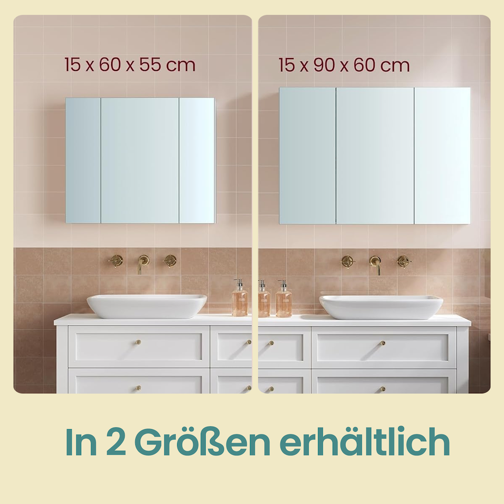 Mirror cabinet - Bathroom cabinet with 3 doors and storage compartments