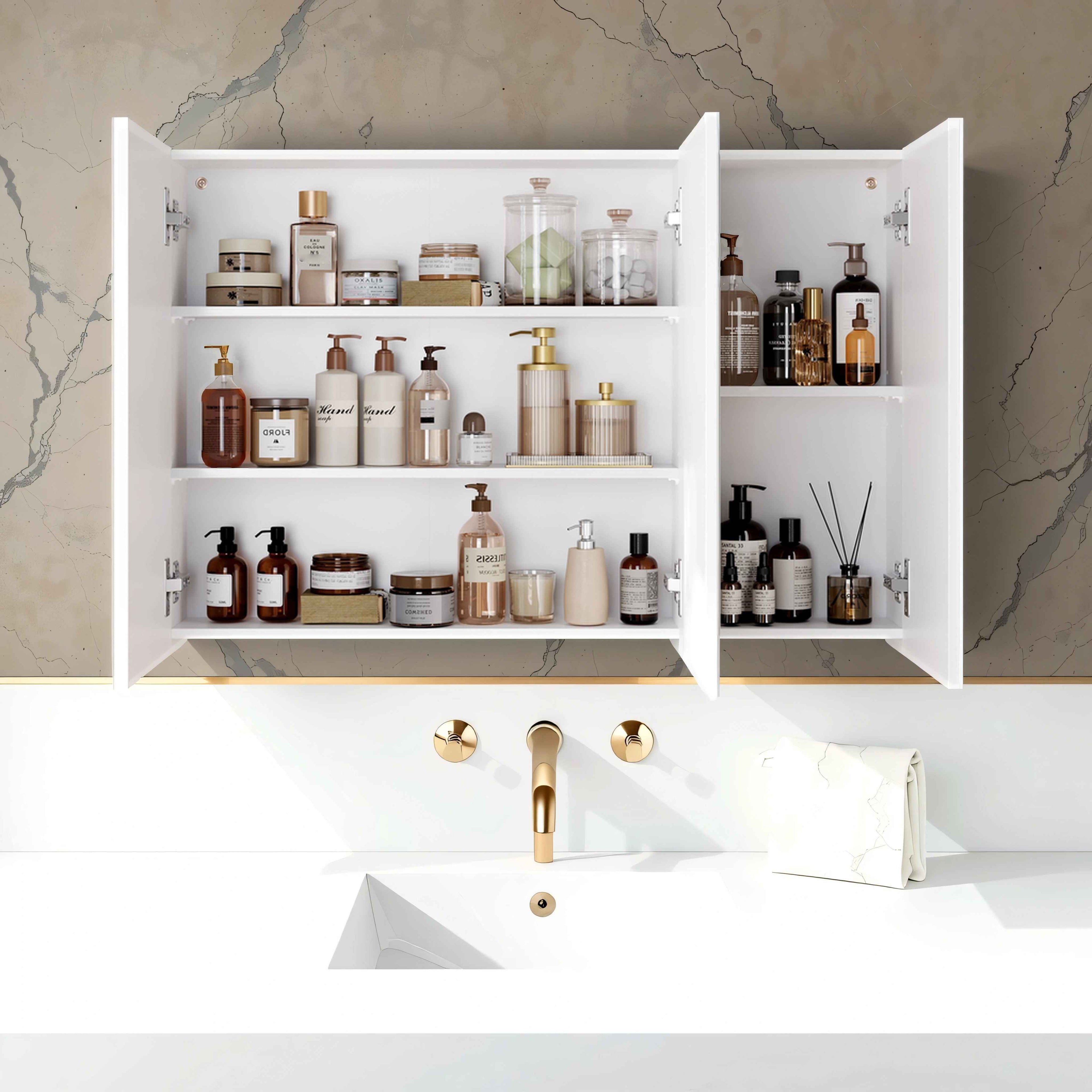 Mirror cabinet - Bathroom cabinet with 3 doors and storage compartments