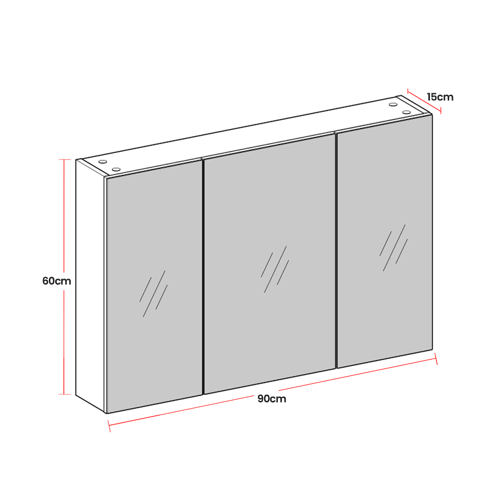 Mirror cabinet - Bathroom cabinet with 3 doors and storage compartments