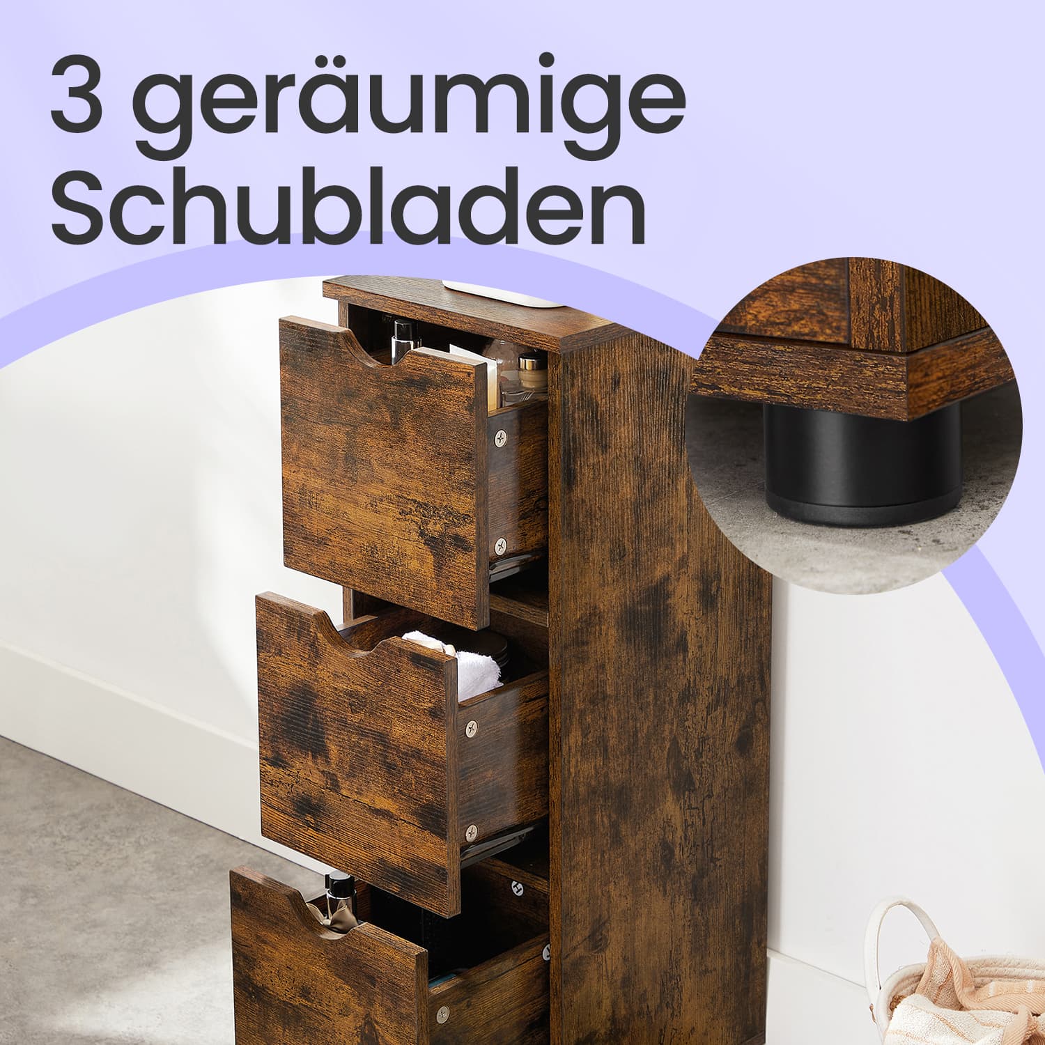 Bathroom furniture, storage cupboard, with 3 drawers