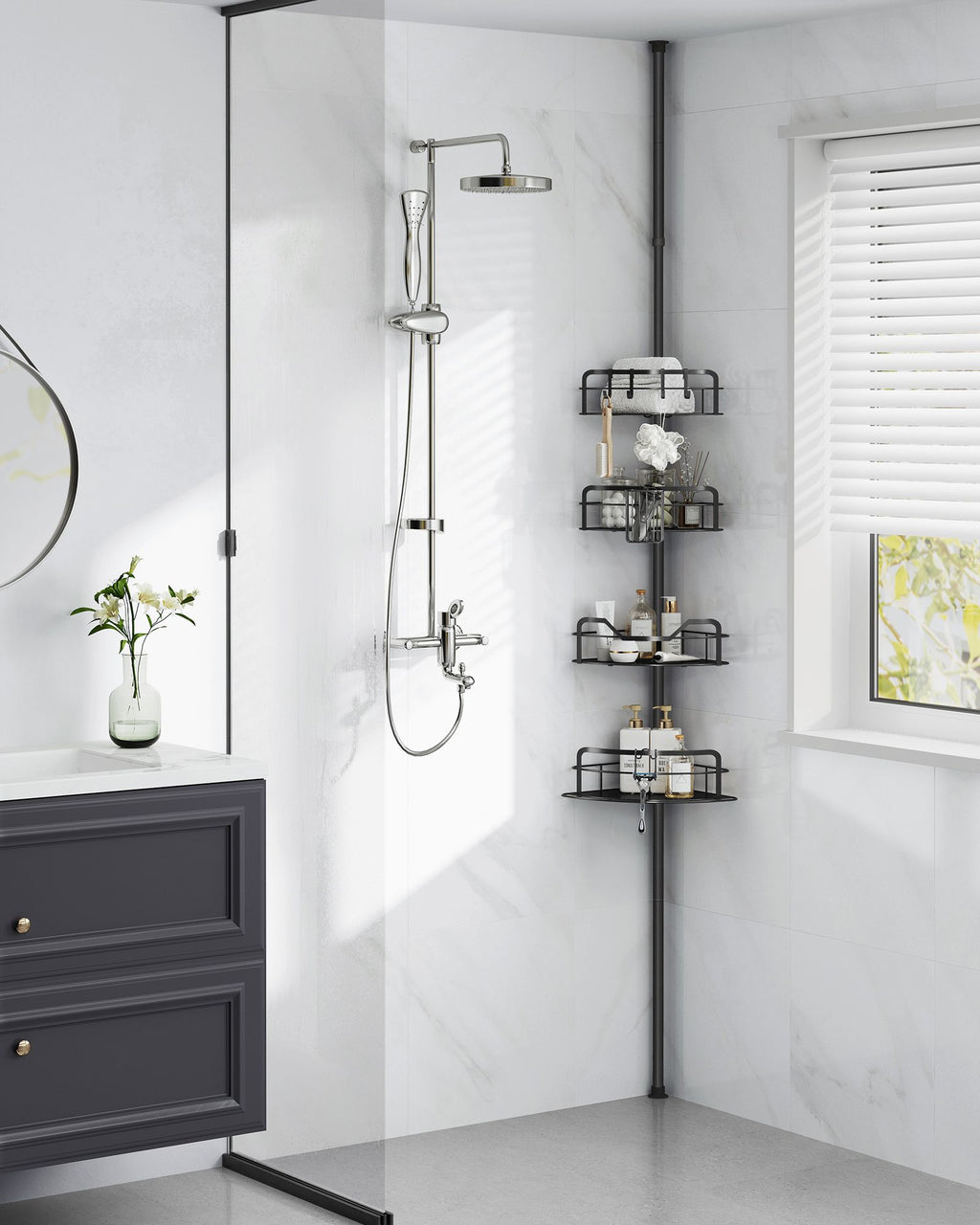 4-layer corner shower truck-Span pole-without drilling-ink-black