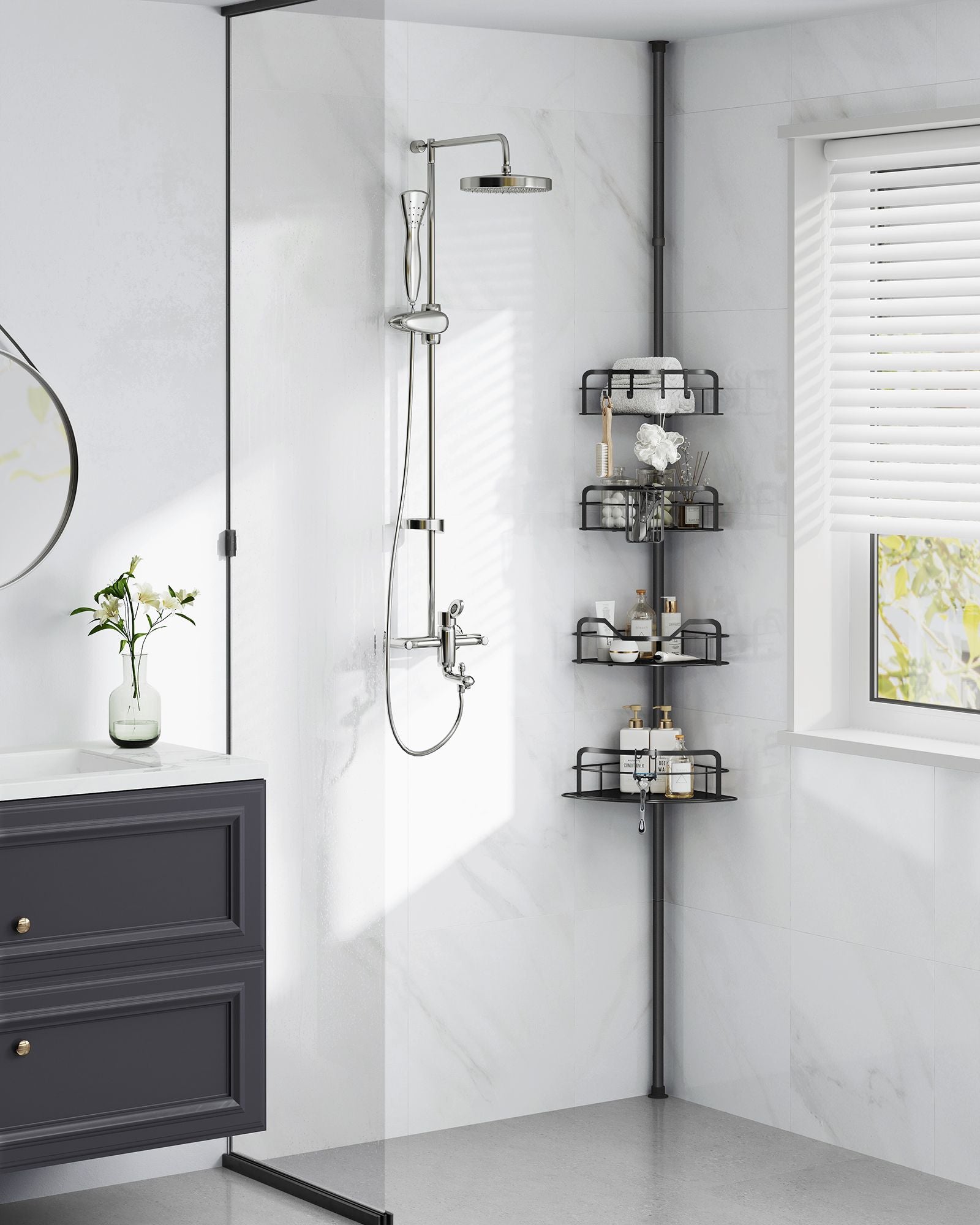 4-layer corner shower truck-Span pole-without drilling-ink-black