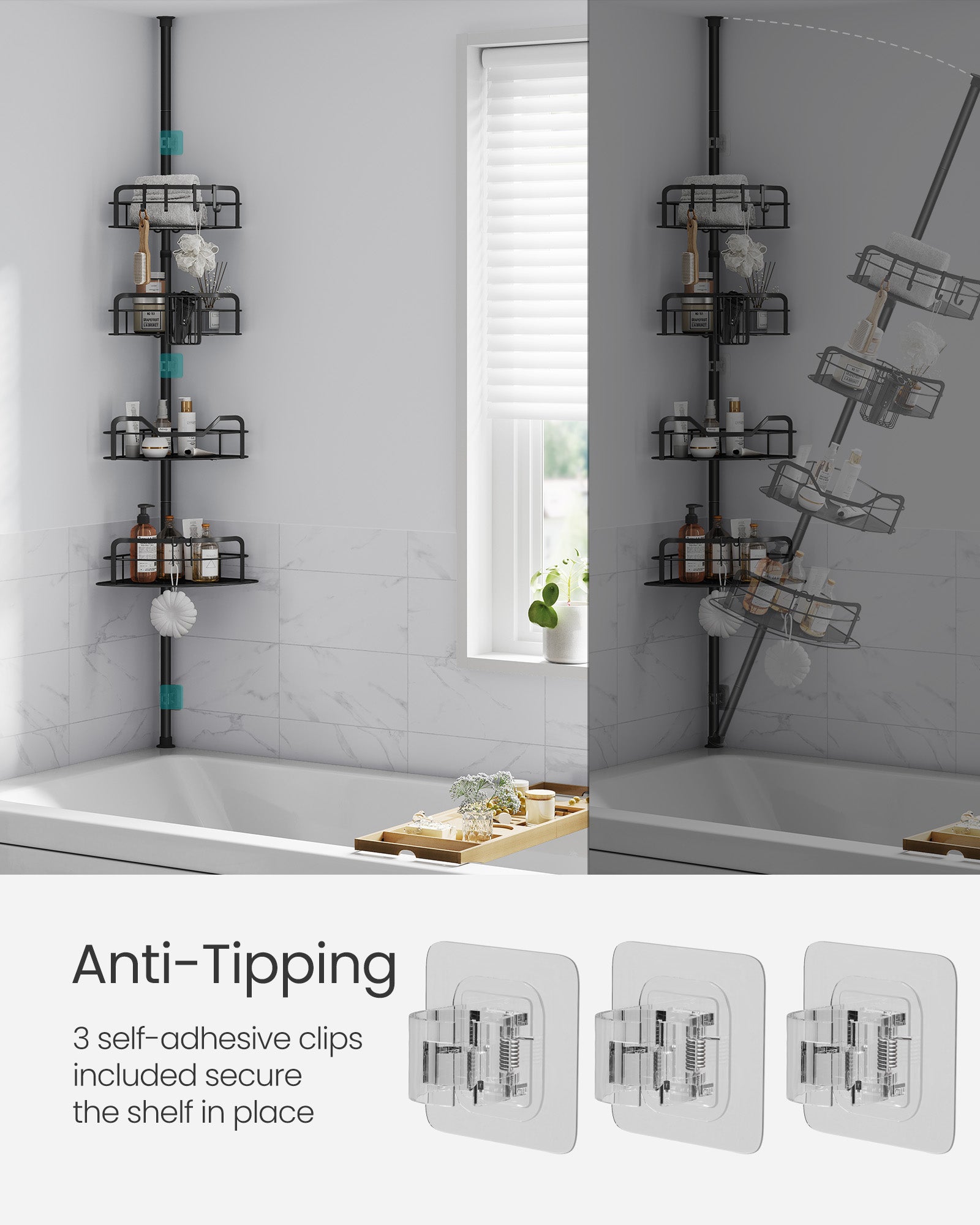 4-layer corner shower truck-Span pole-without drilling-ink-black