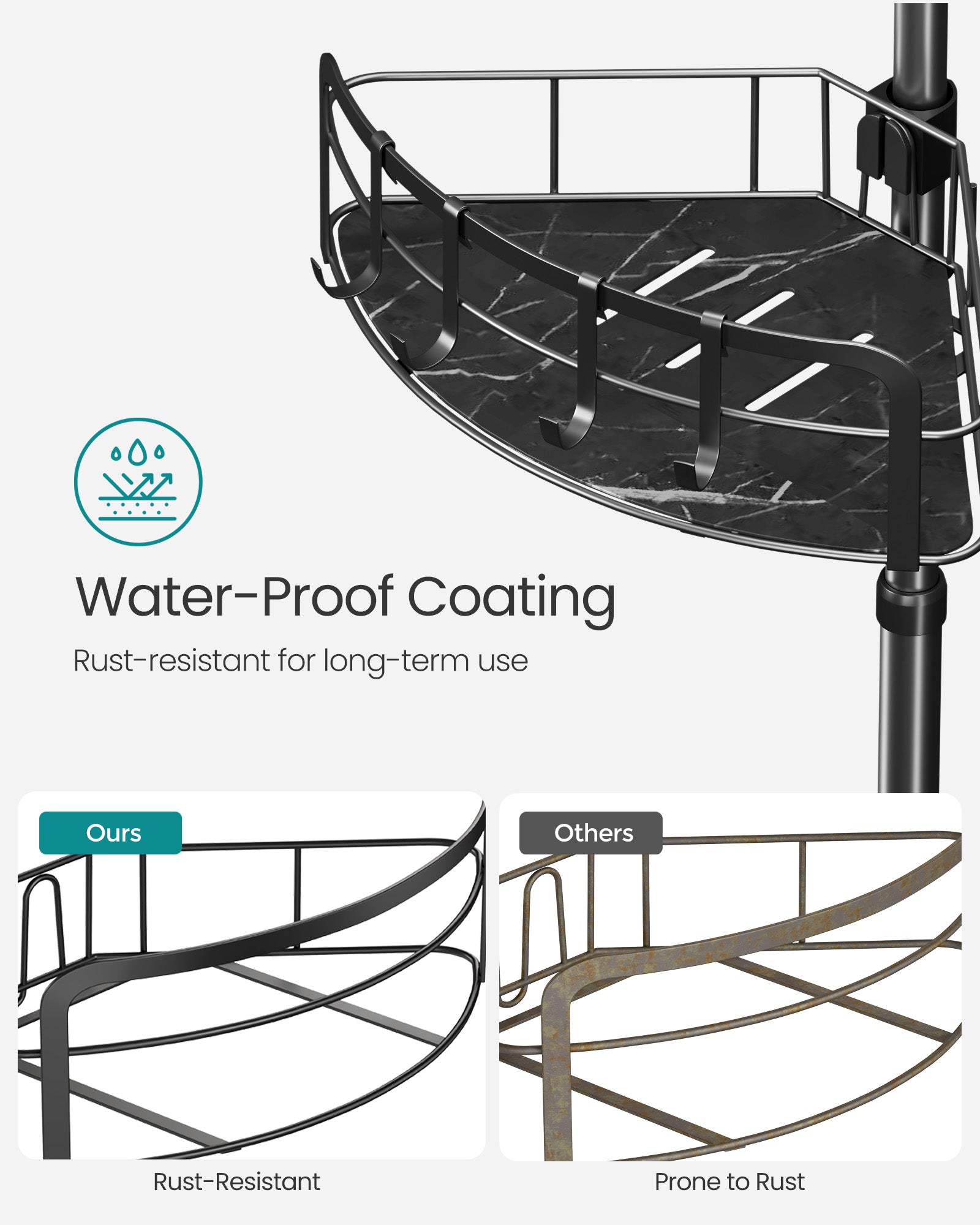 4-layer corner shower truck-Span pole-without drilling-ink-black