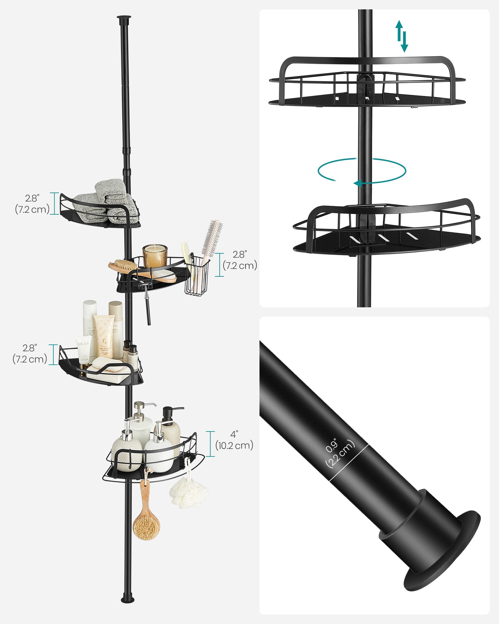 4-layer corner shower truck-Span pole-without drilling-ink-black