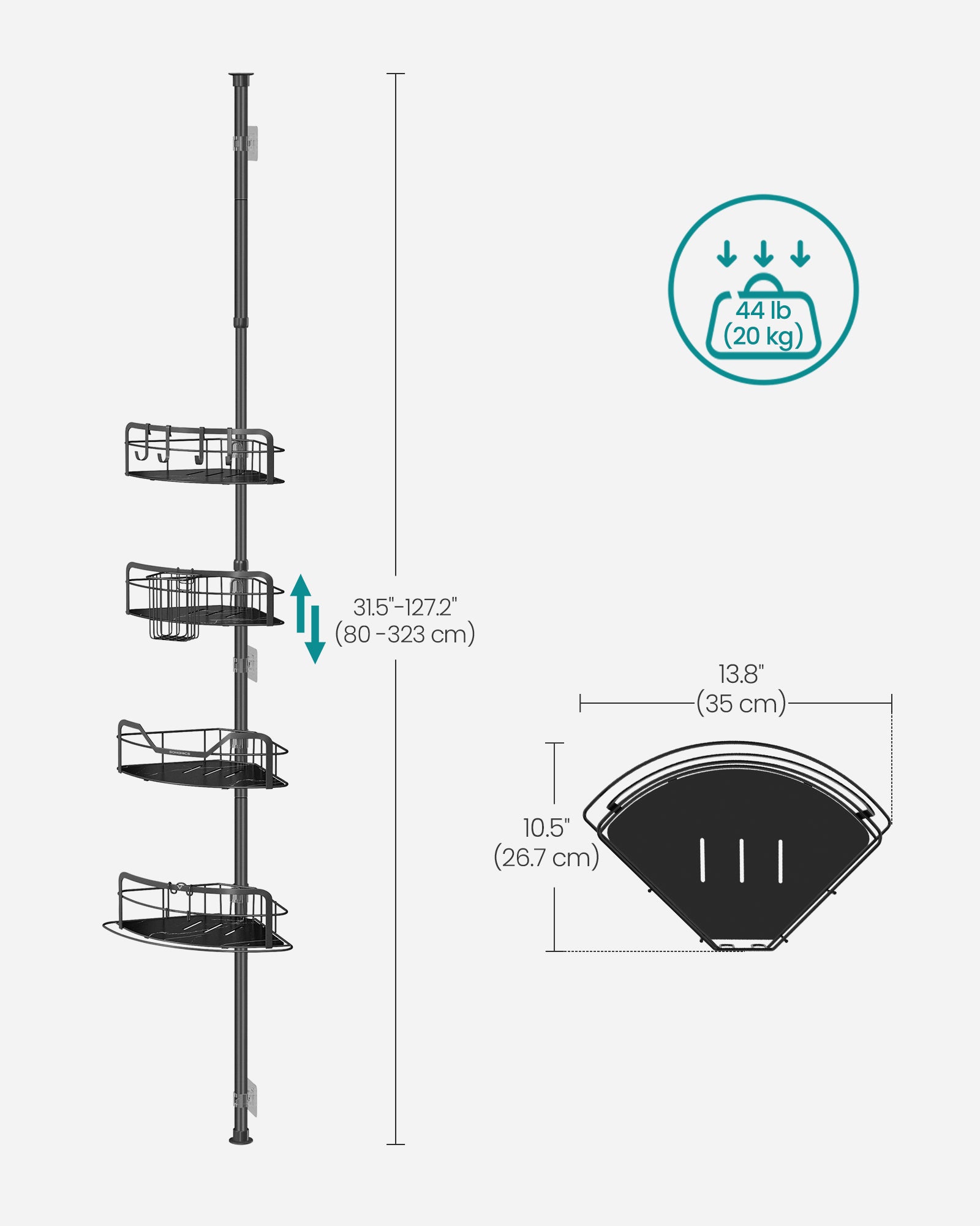 4-layer corner shower truck-Span pole-without drilling-ink-black
