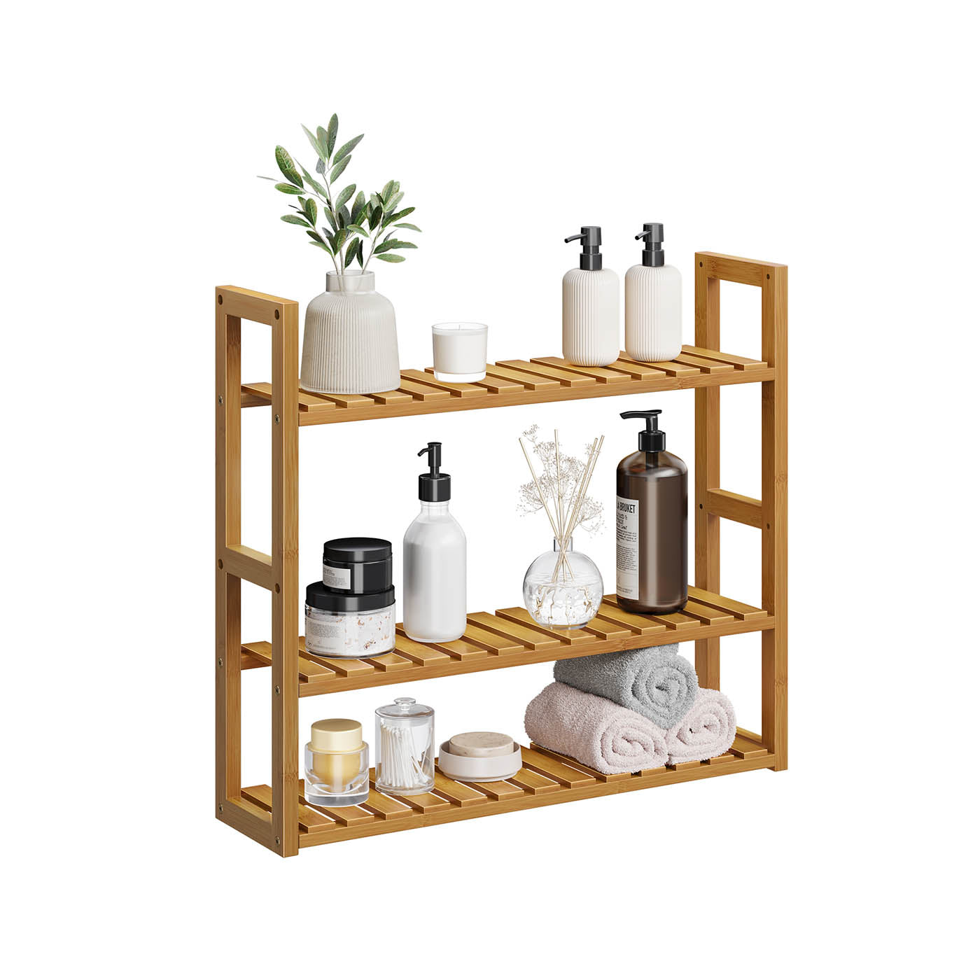 Bath rack with 3 adjustable shelves - 15x60x54 cm - coffee brown