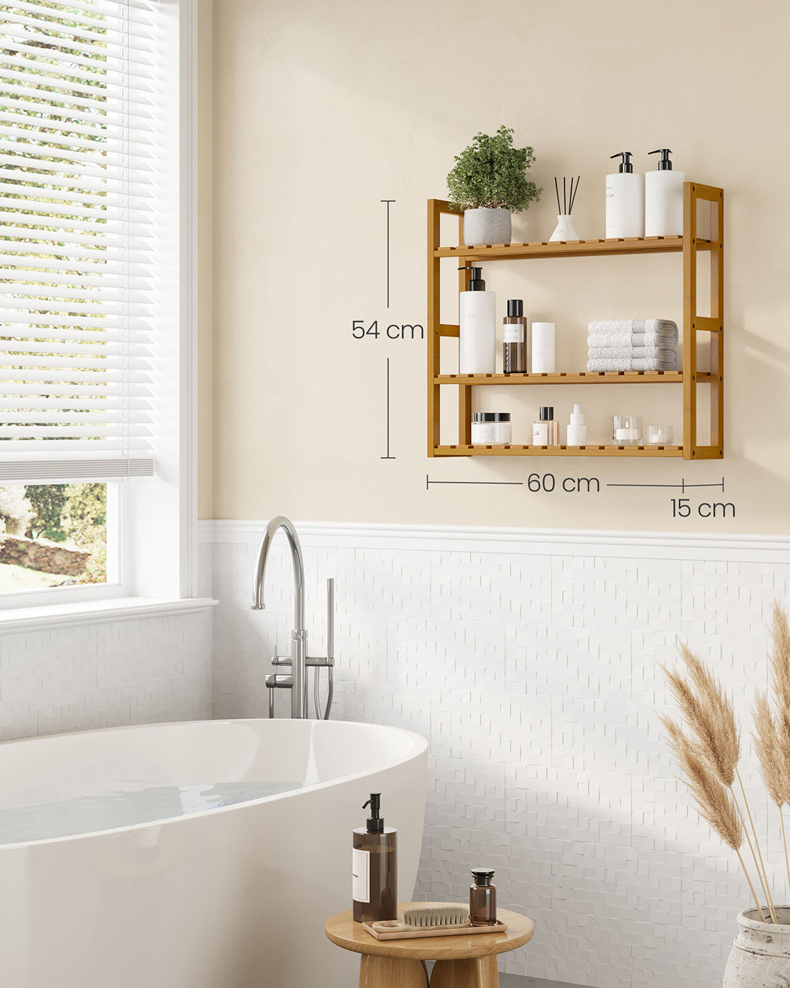 Bath rack with 3 adjustable shelves - 15x60x54 cm - coffee brown