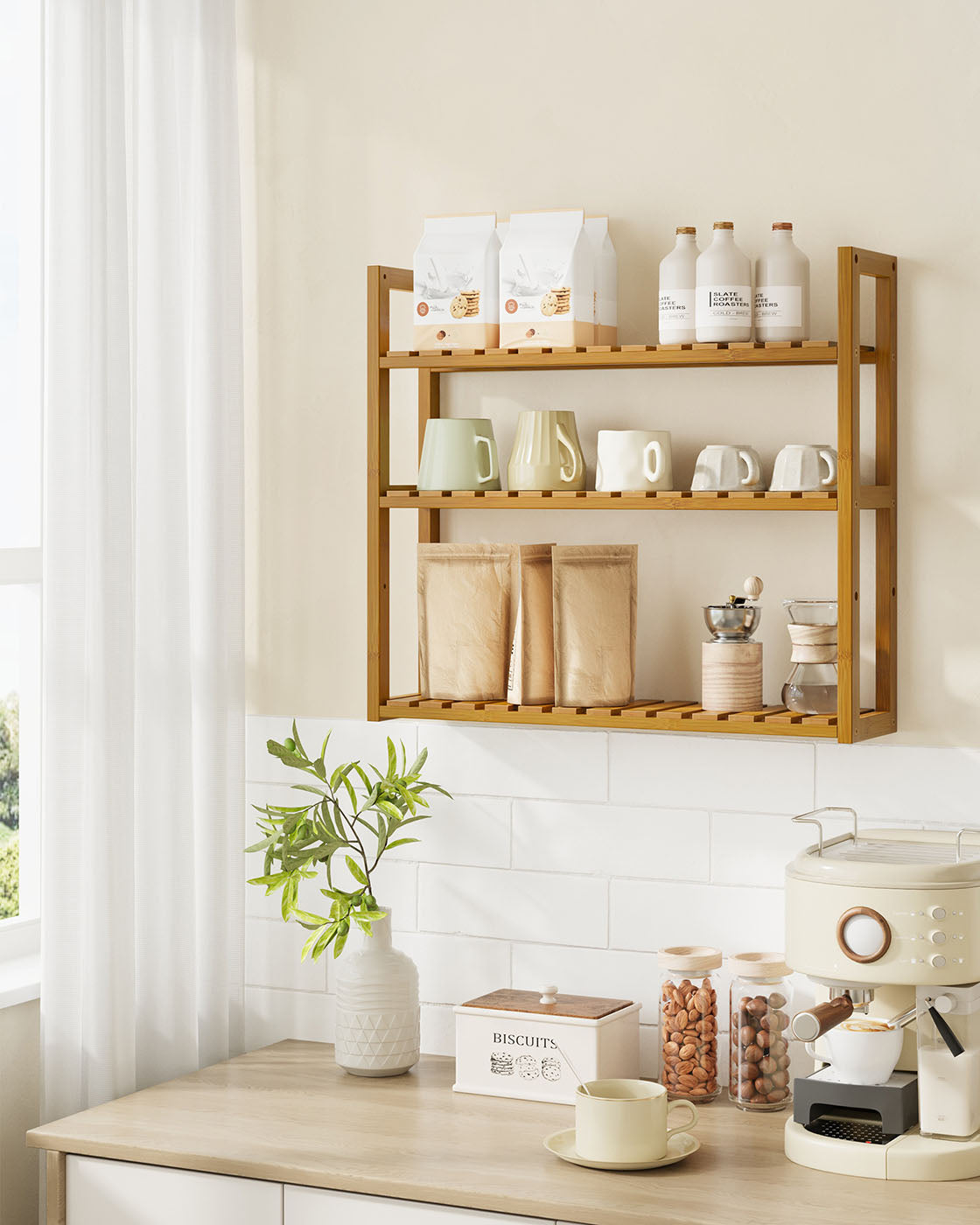 Bath rack with 3 adjustable shelves - 15x60x54 cm - coffee brown