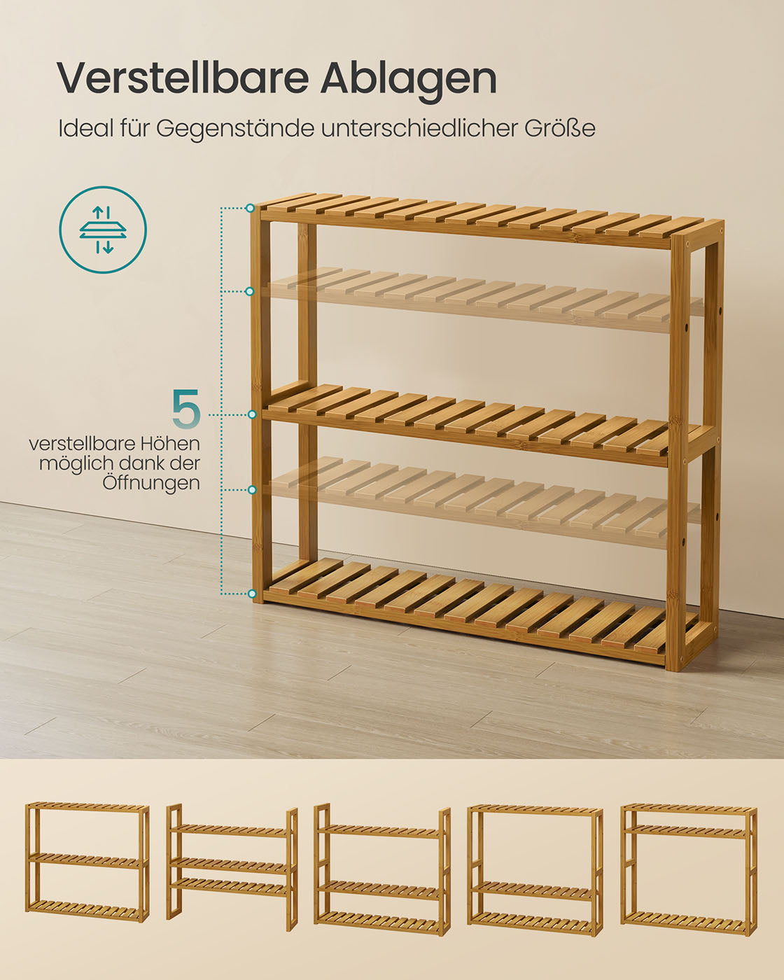 Bath rack with 3 adjustable shelves - 15x60x54 cm - coffee brown
