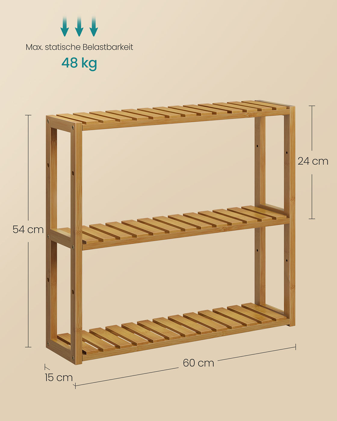 Bath rack with 3 adjustable shelves - 15x60x54 cm - coffee brown