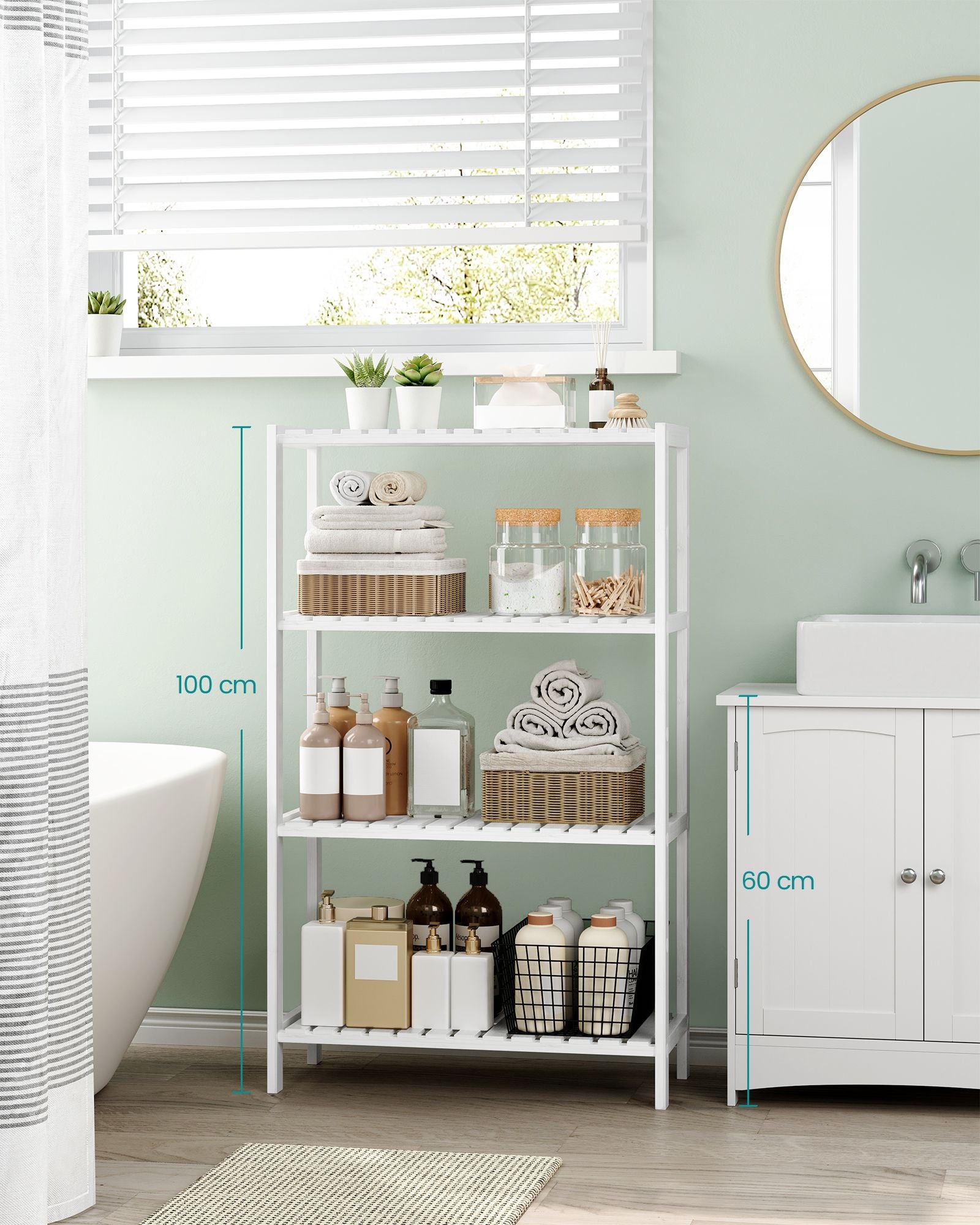 Bamboo bathroom board 26 x 60 x 100 cm white