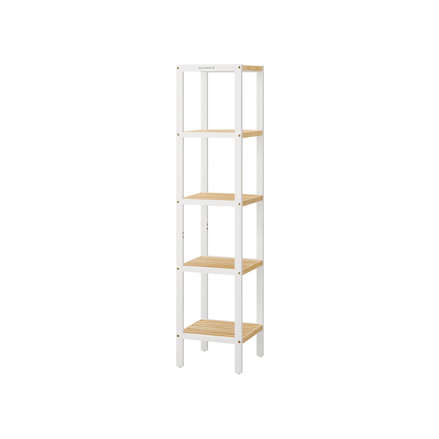 Bamboo bathroom rack - 5 layers - Cloudy White & Natural Beige