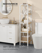 Bamboo bathroom rack - 5 layers - Cloudy White & Natural Beige