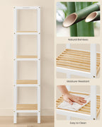 Bamboo bathroom rack - 5 layers - Cloudy White & Natural Beige