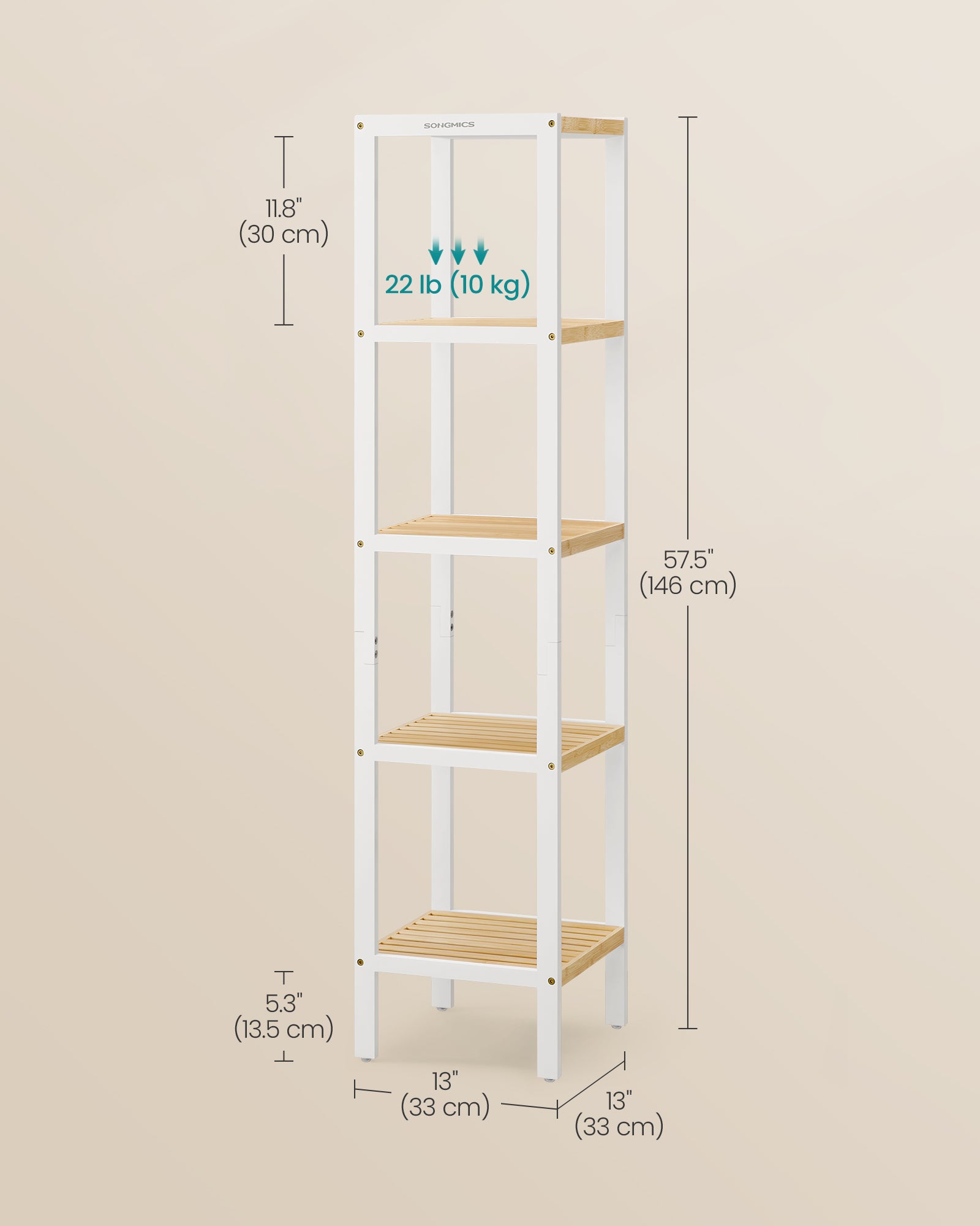 Bamboo bathroom rack - 5 layers - Cloudy White & Natural Beige