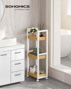 Bathroom shelf-with 3 levels-narrow-space-saving-white-nature color