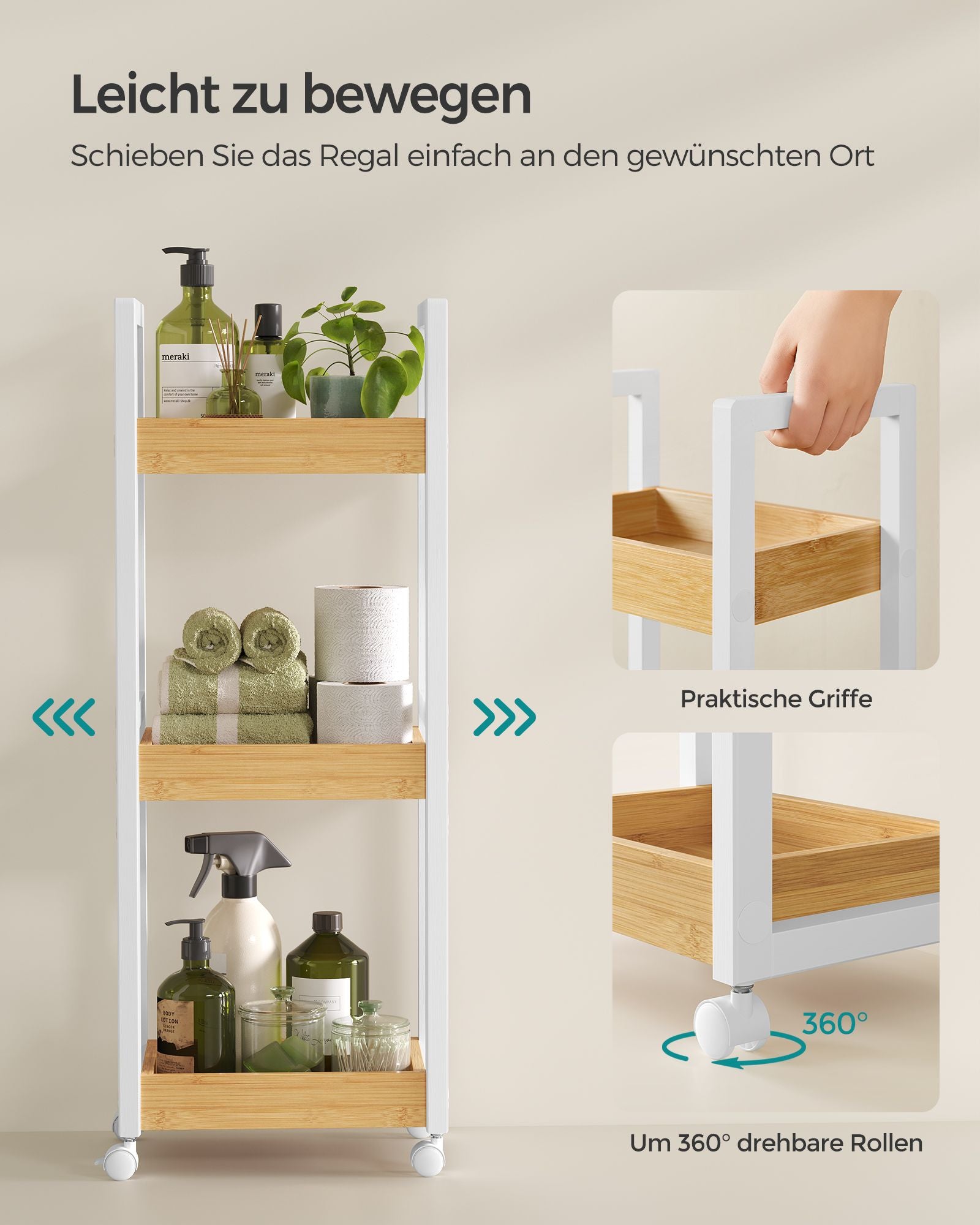 Bathroom shelf-with 3 levels-narrow-space-saving-white-nature color