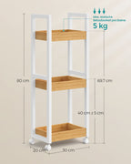 Bathroom shelf-with 3 levels-narrow-space-saving-white-nature color