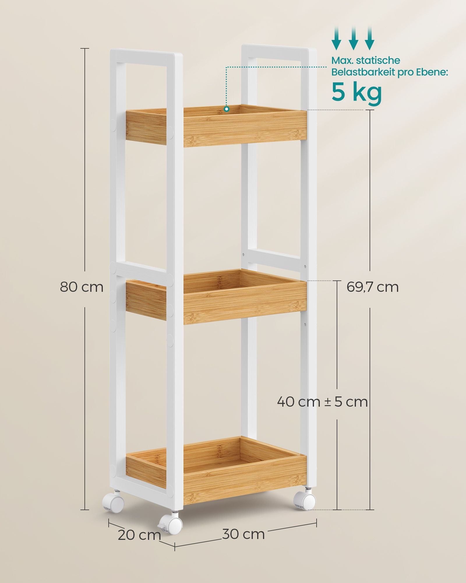 Bathroom shelf-with 3 levels-narrow-space-saving-white-nature color