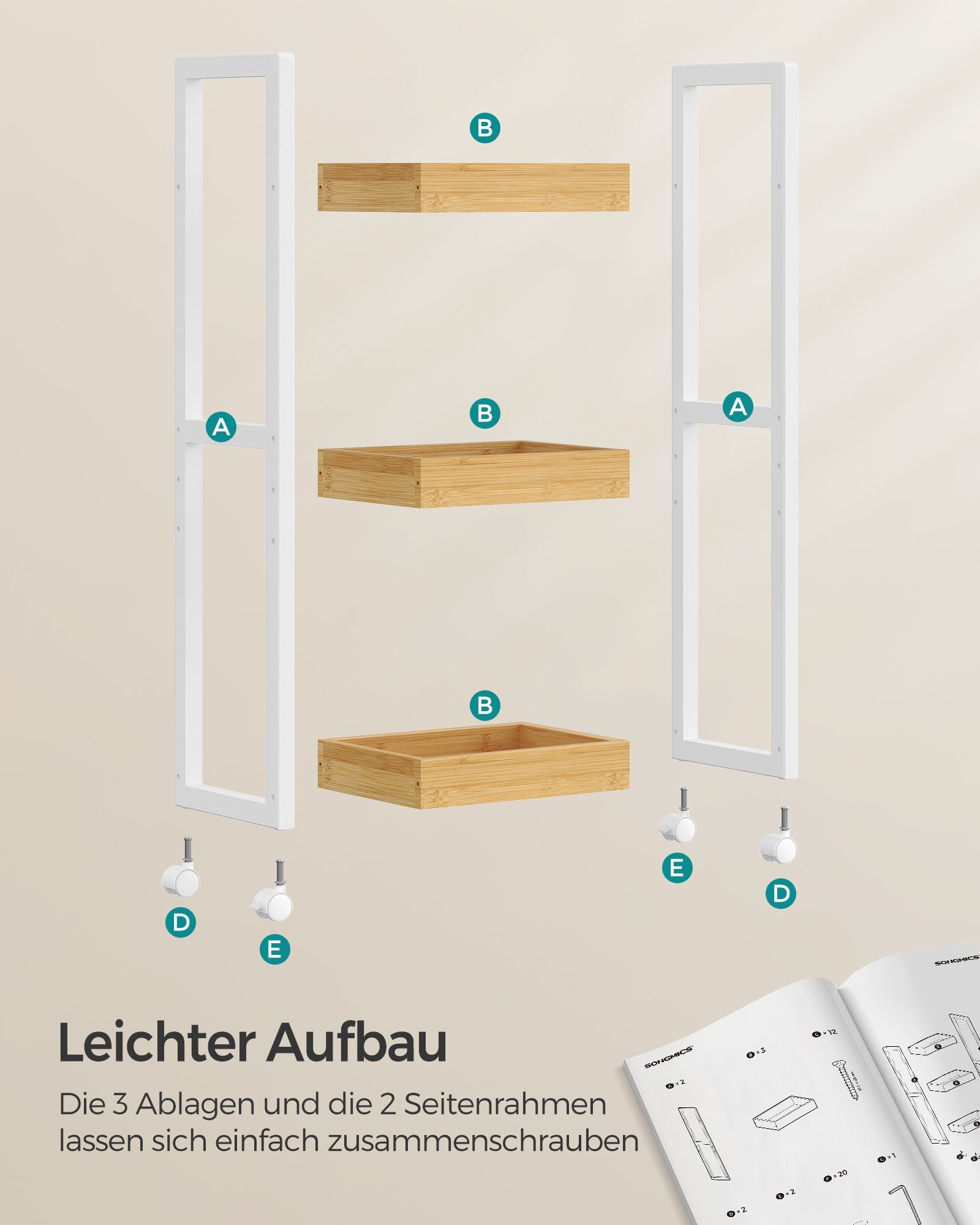 Bathroom shelf-with 3 levels-narrow-space-saving-white-nature color