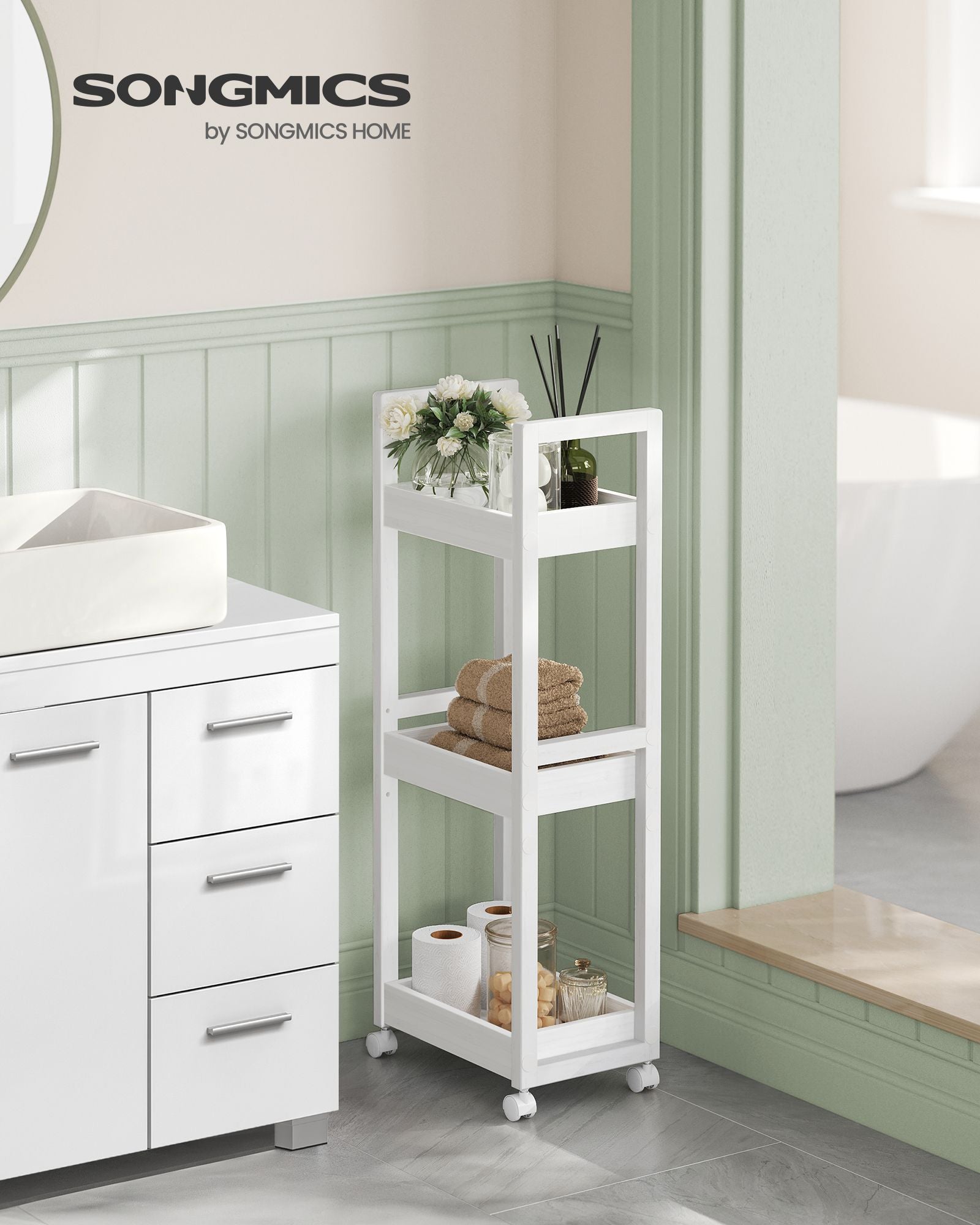 Bathroom shelf - with 3 levels - narrow - space -saving - white