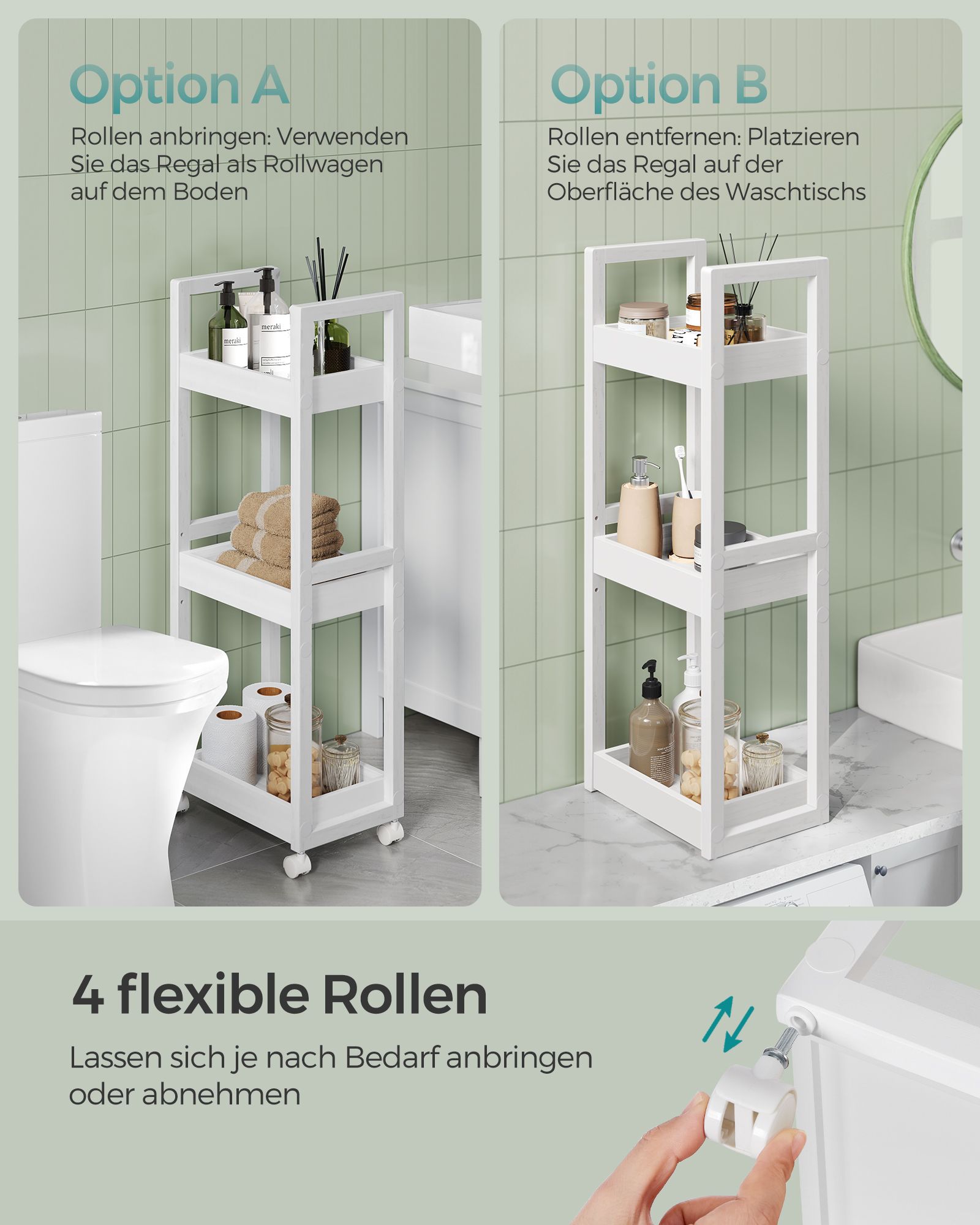 Bathroom shelf - with 3 levels - narrow - space -saving - white
