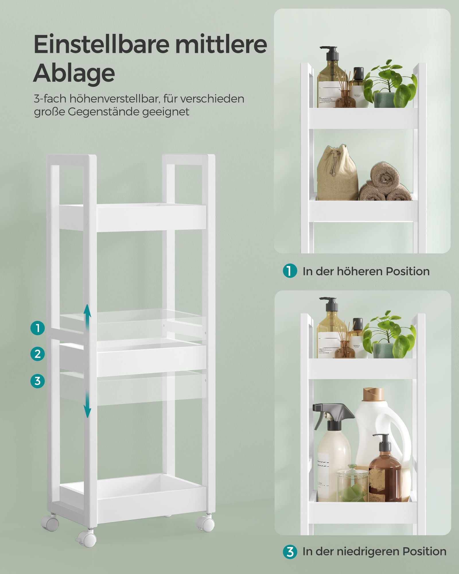 Bathroom shelf - with 3 levels - narrow - space -saving - white