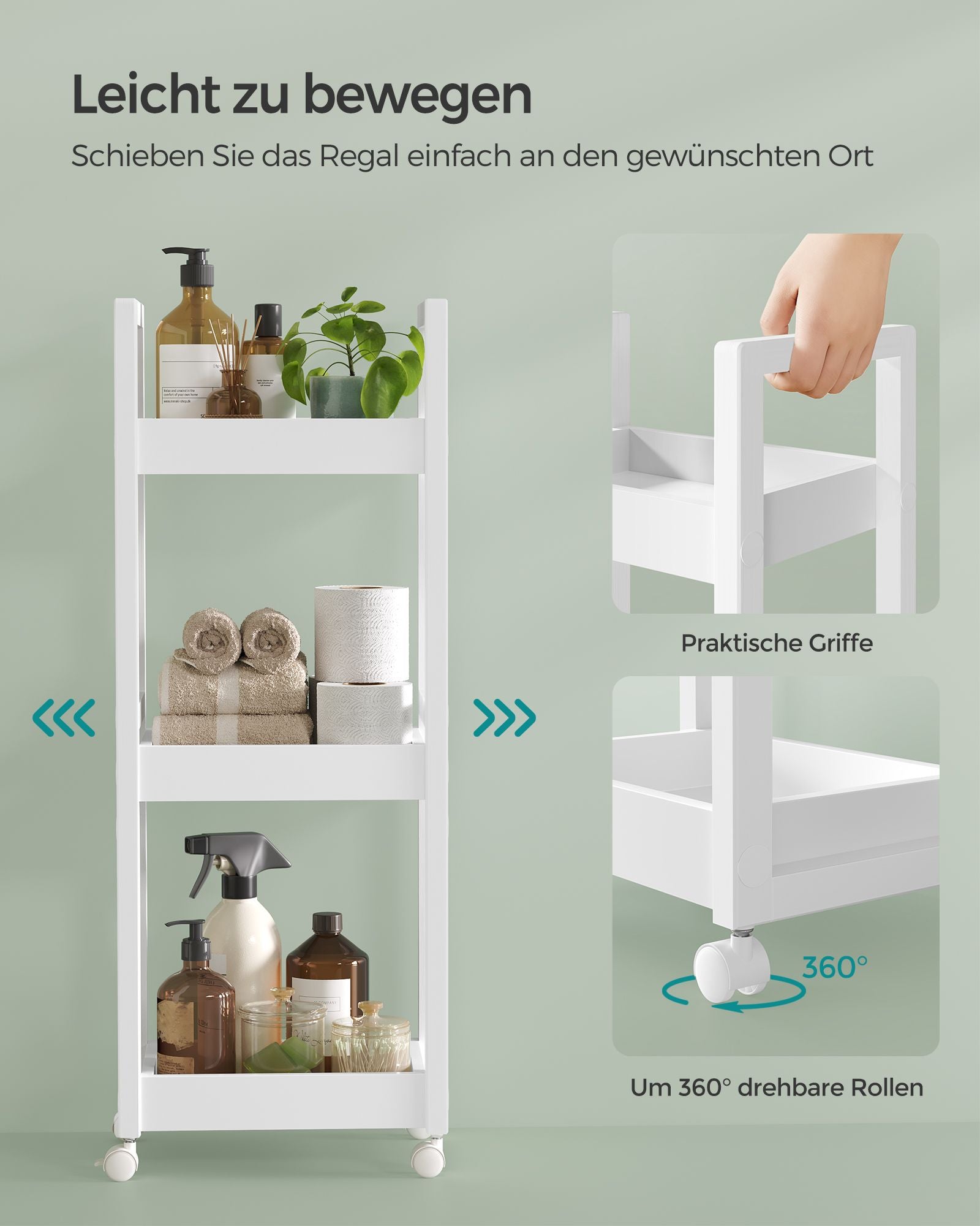 Bathroom shelf - with 3 levels - narrow - space -saving - white