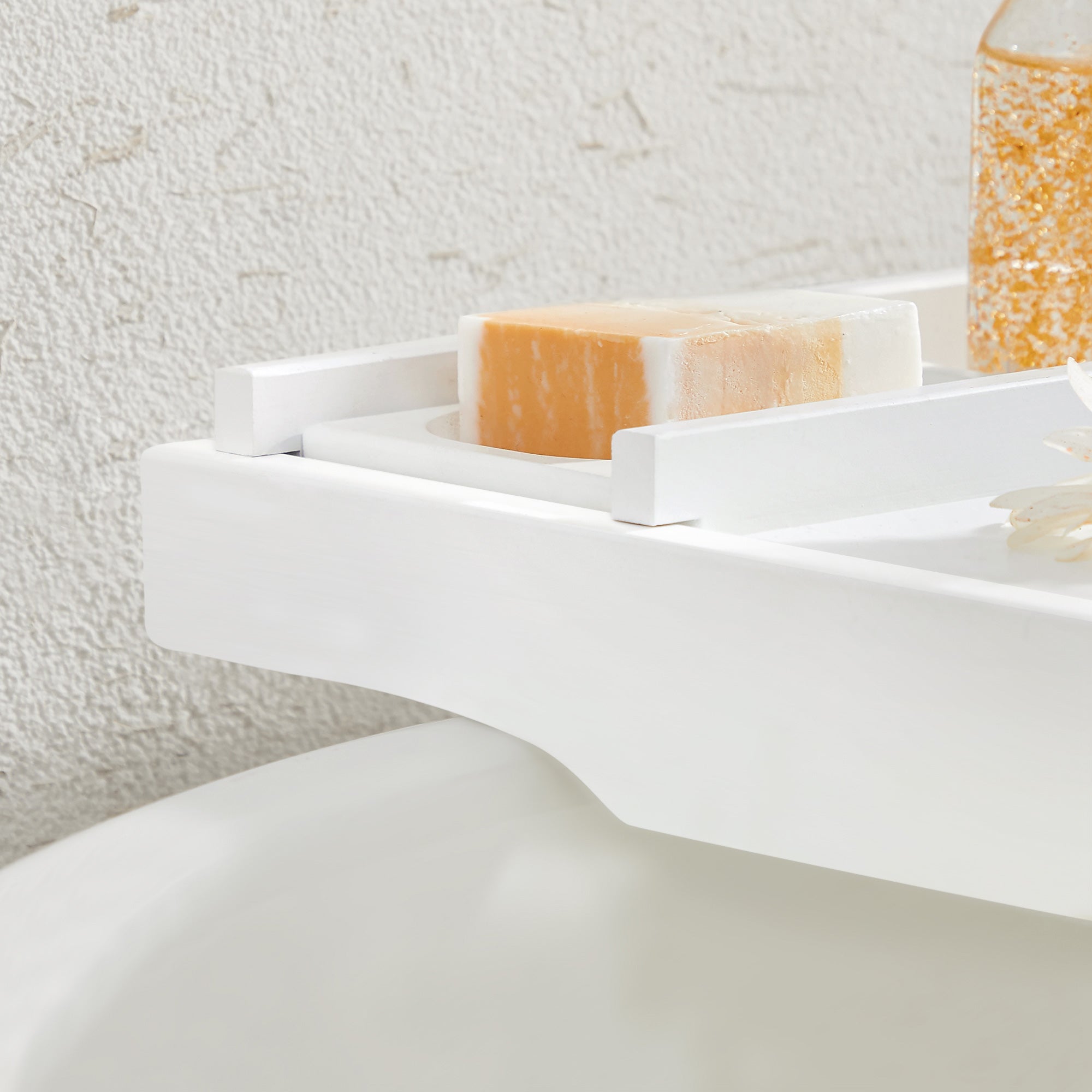 Bathing board - Bath rack - Extendable - Bamboo - (75-109) x 23 x 4.5 cm - White