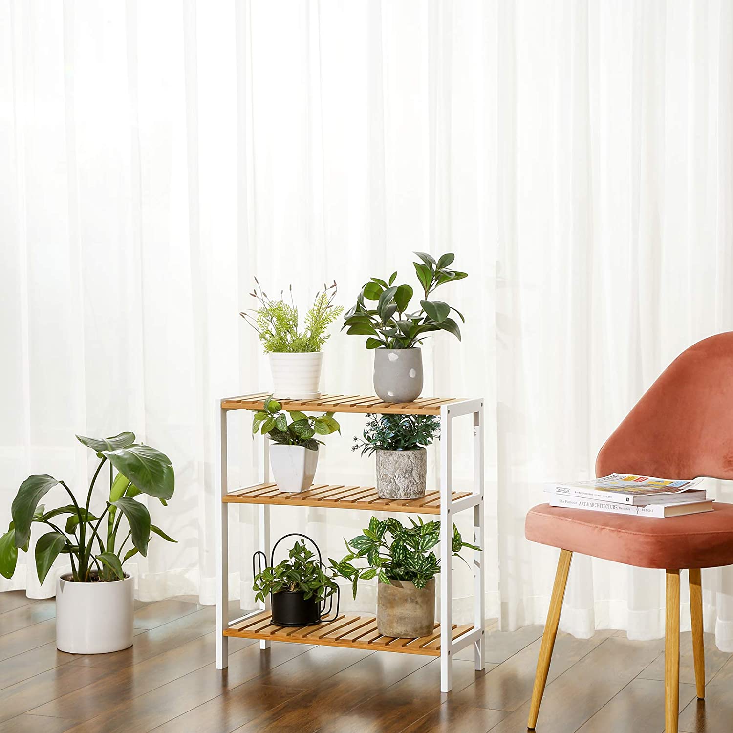 Shoe rack - bamboo shoe shelf - also as a plant rack or bathroom rack - white