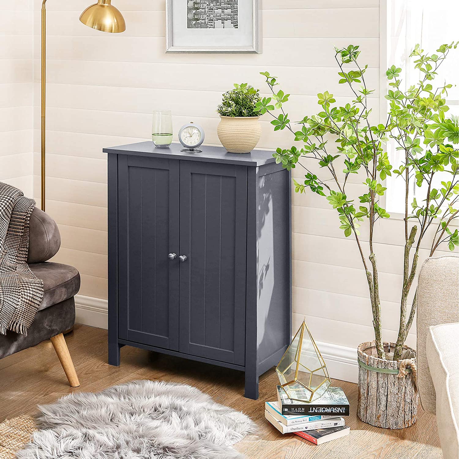Bathroom cabinet - Storage cupboard - With 2 adjustable shelves - 2 doors - Gray
