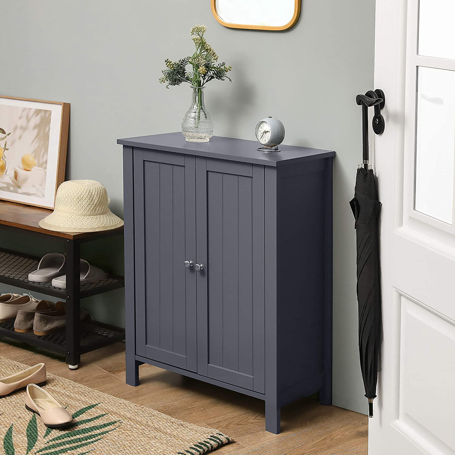 Bathroom cabinet - Storage cupboard - With 2 adjustable shelves - 2 doors - Gray