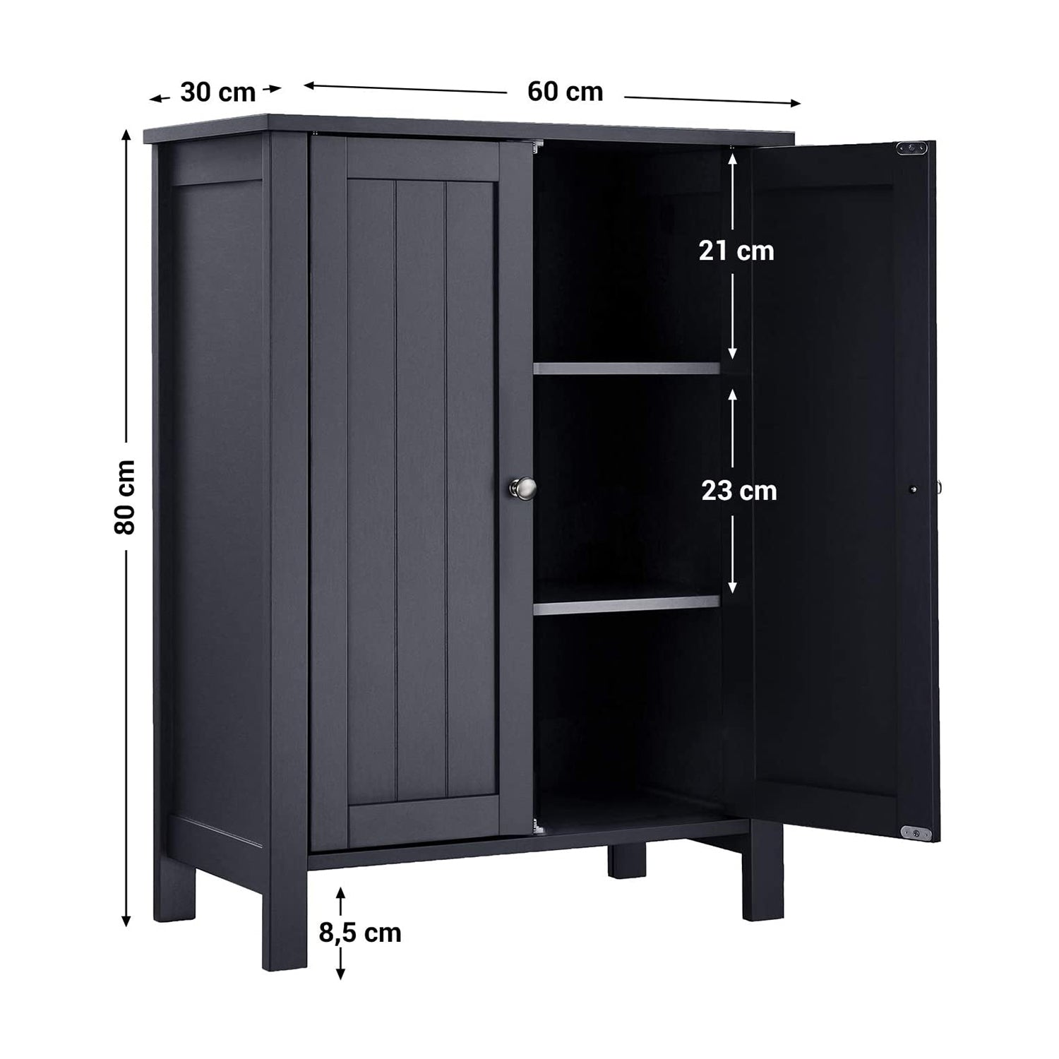 Bathroom cabinet - Storage cupboard - With 2 adjustable shelves - 2 doors - Gray
