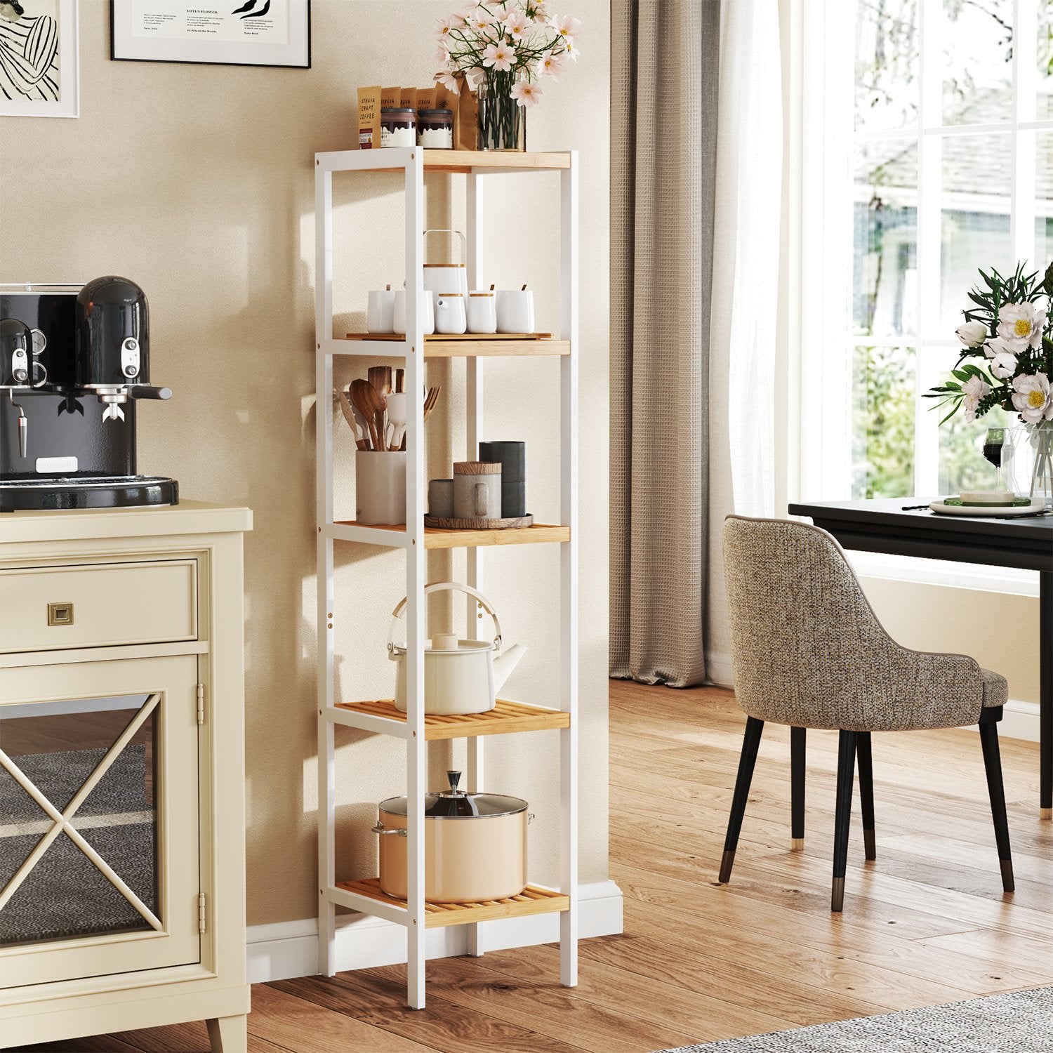 Bathroom board 5 levels, narrow shelf standing, multifunctional storage rack