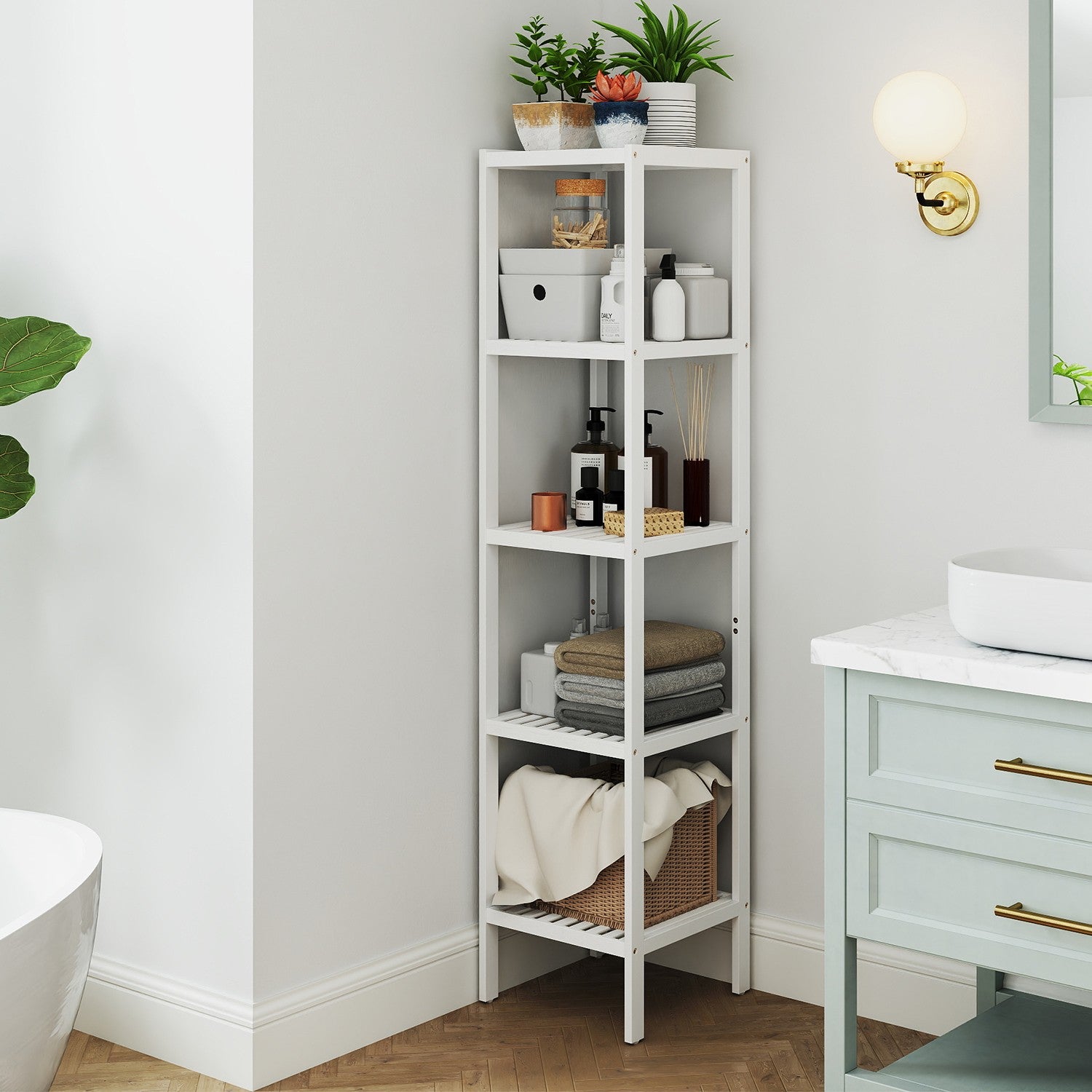 Bathroom board 5 levels, narrow shelf standing, multifunctional storage rack